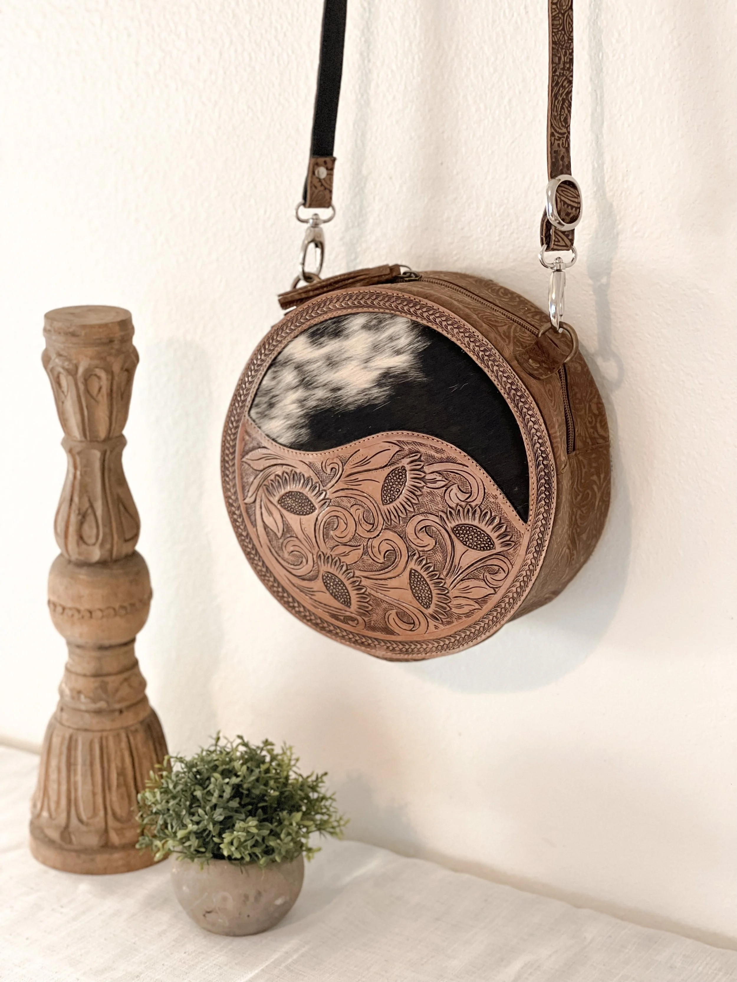 Tooled Round Canteen Crossbody Purse