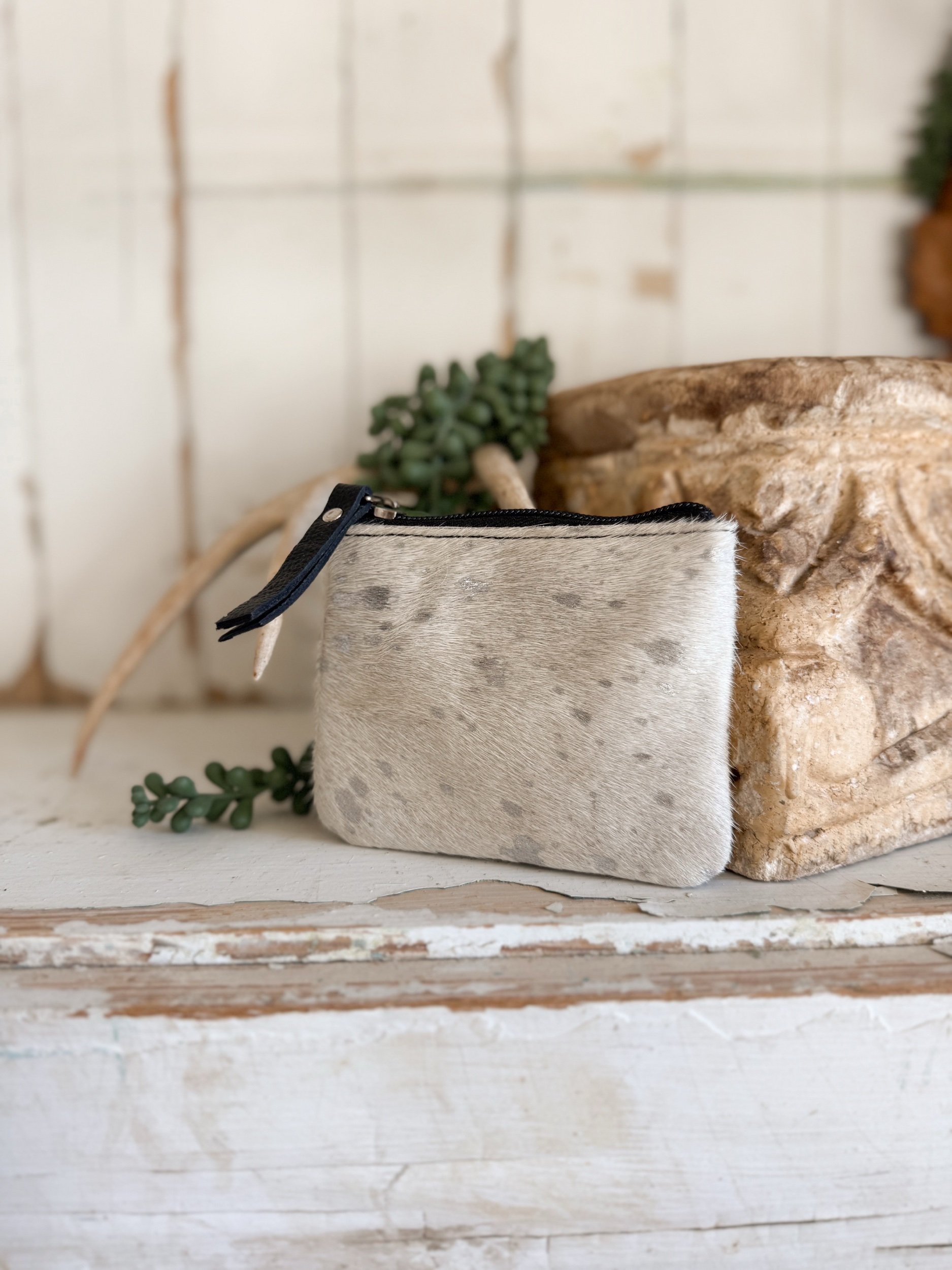 Silver Cowhide Coin Pouch