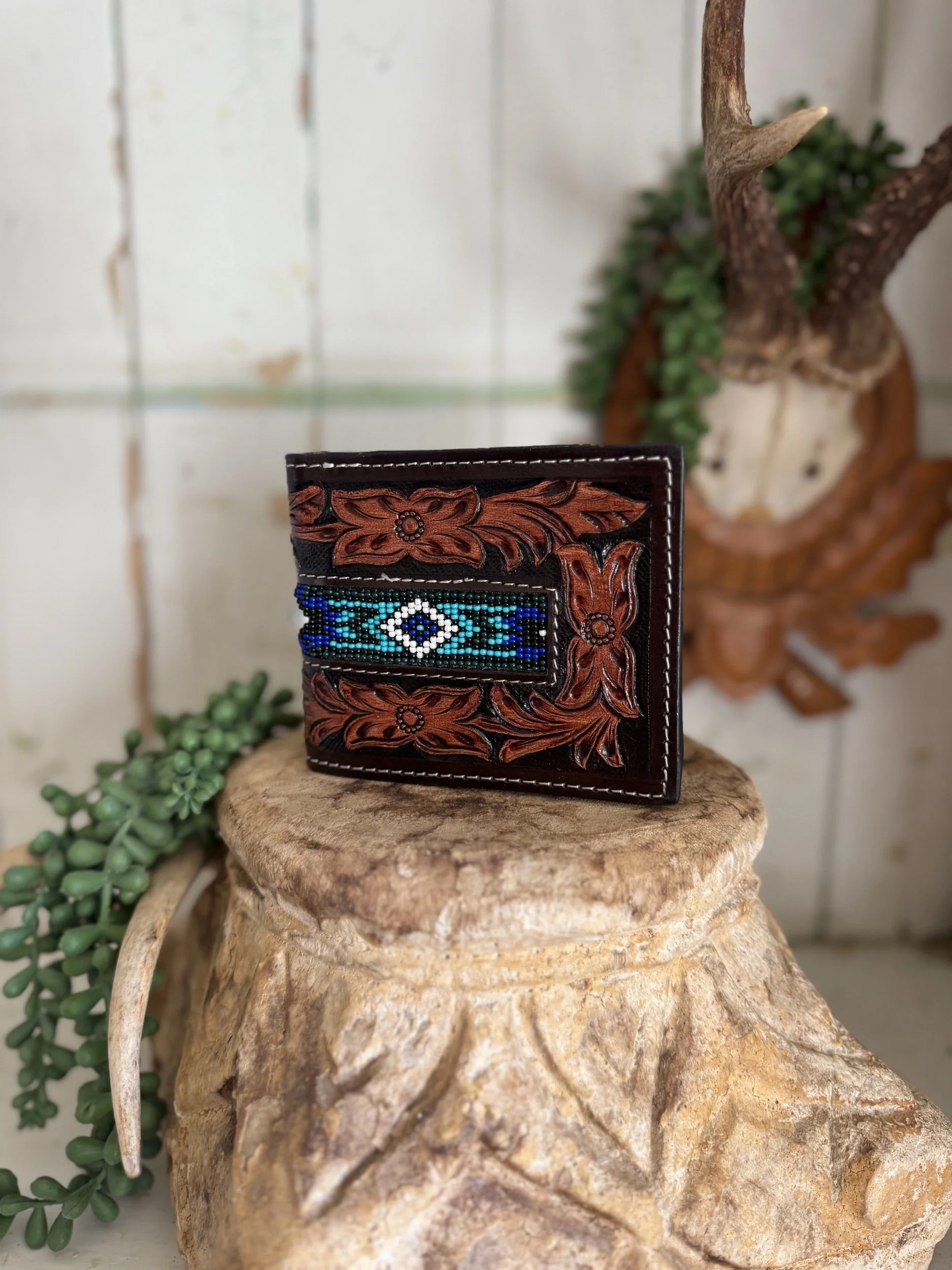 Mens Blue Beaded Wallet