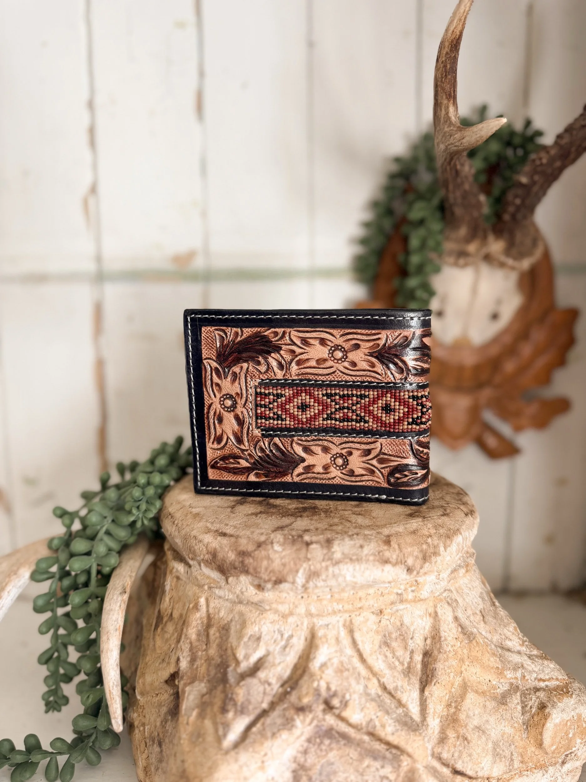 Mens Maroon Beaded Wallet