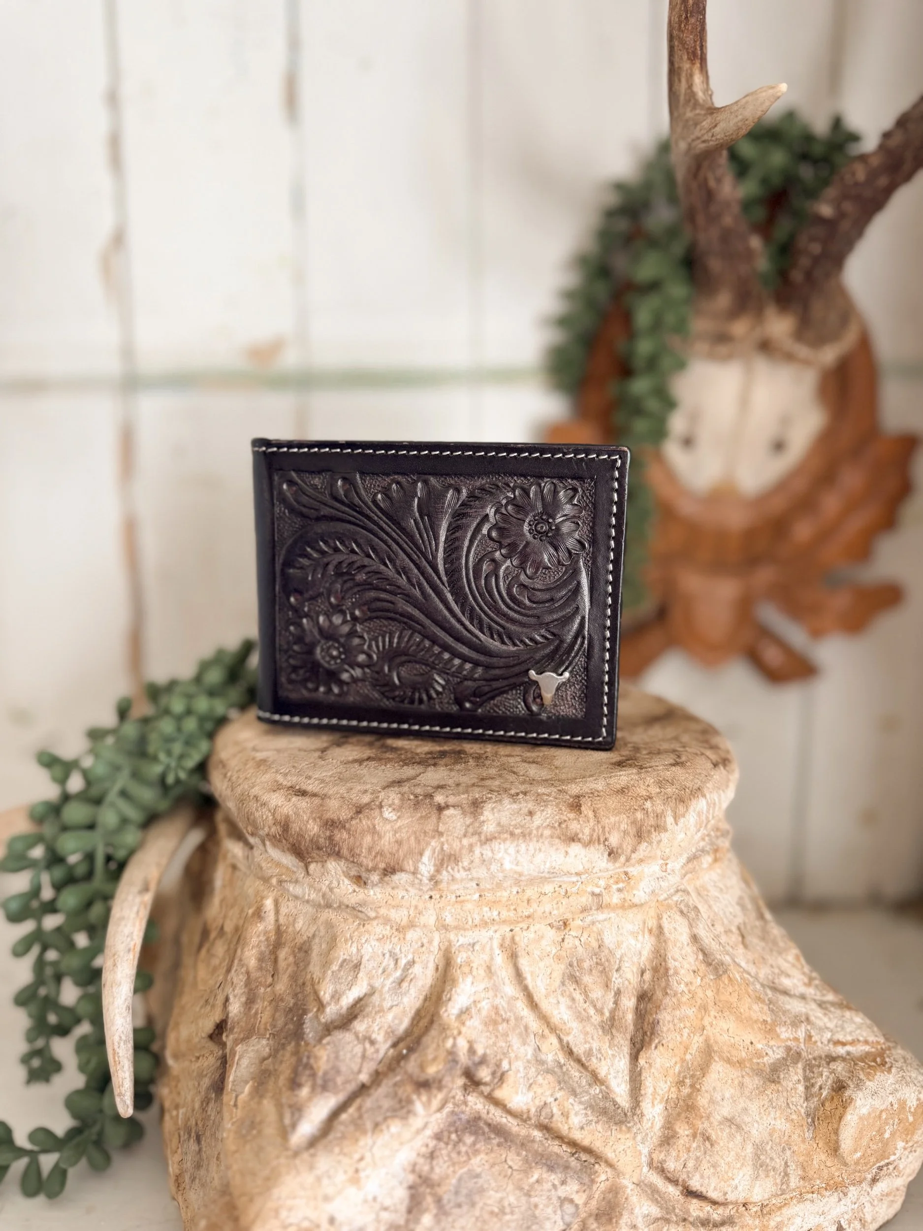 Mens Black Tooled Wallet