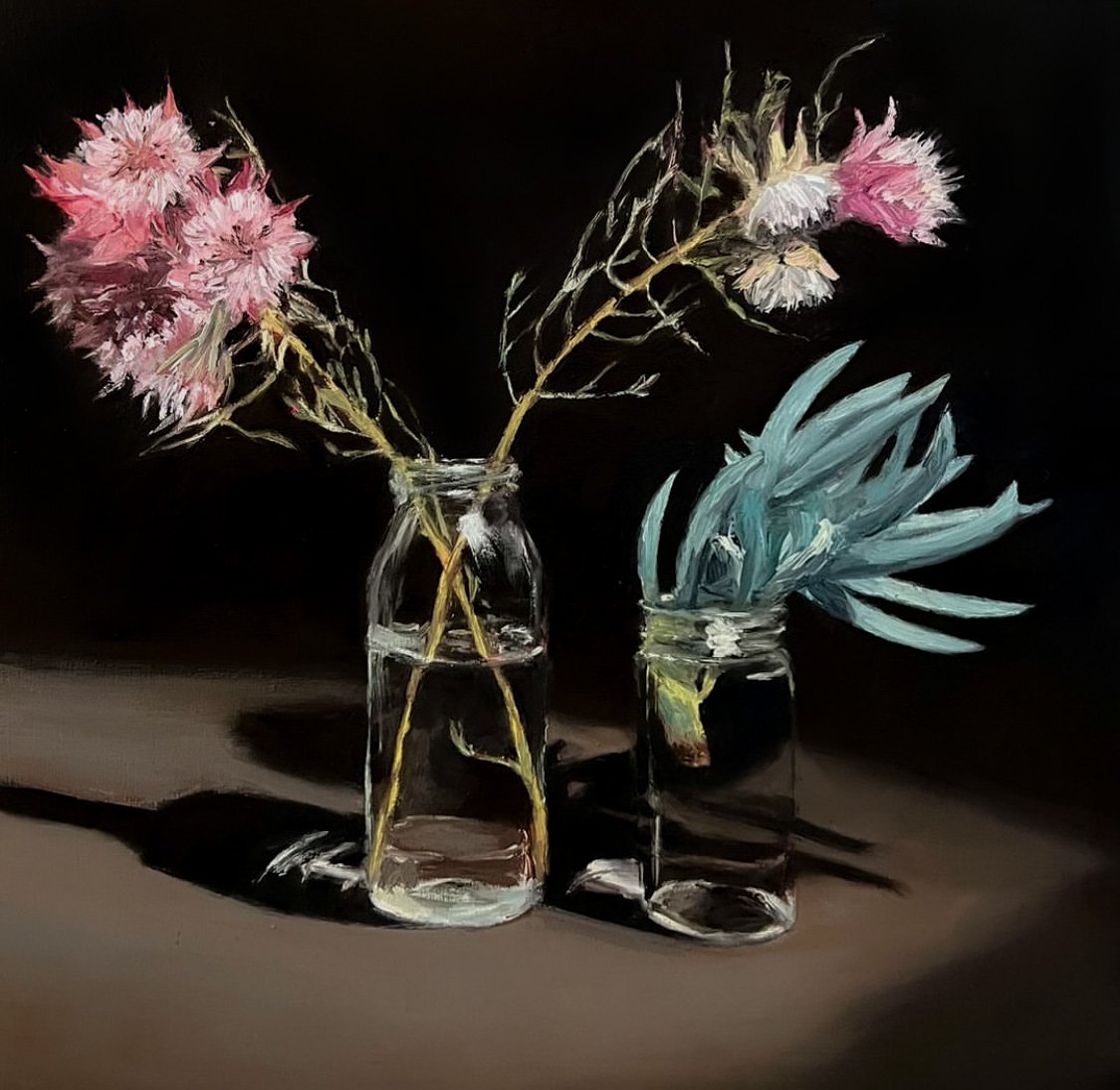 Still life of wildflowers with green