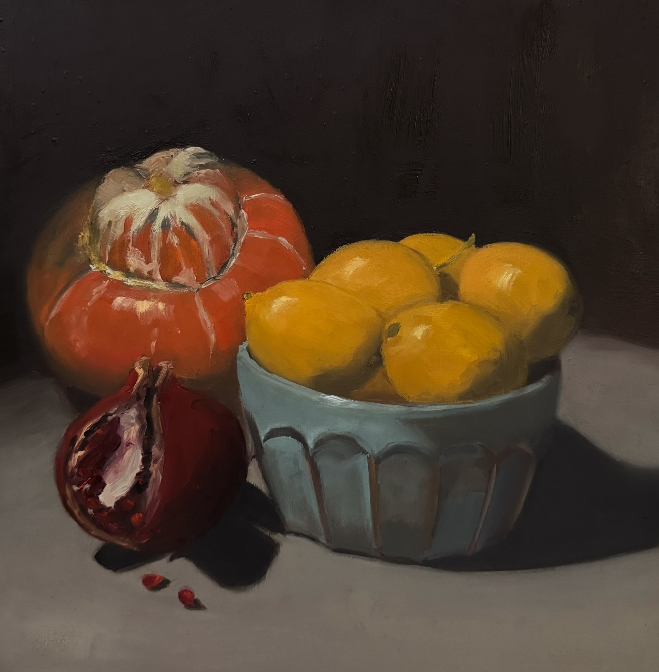 Decorative pumpkin with lemons and pomegranite.jpg