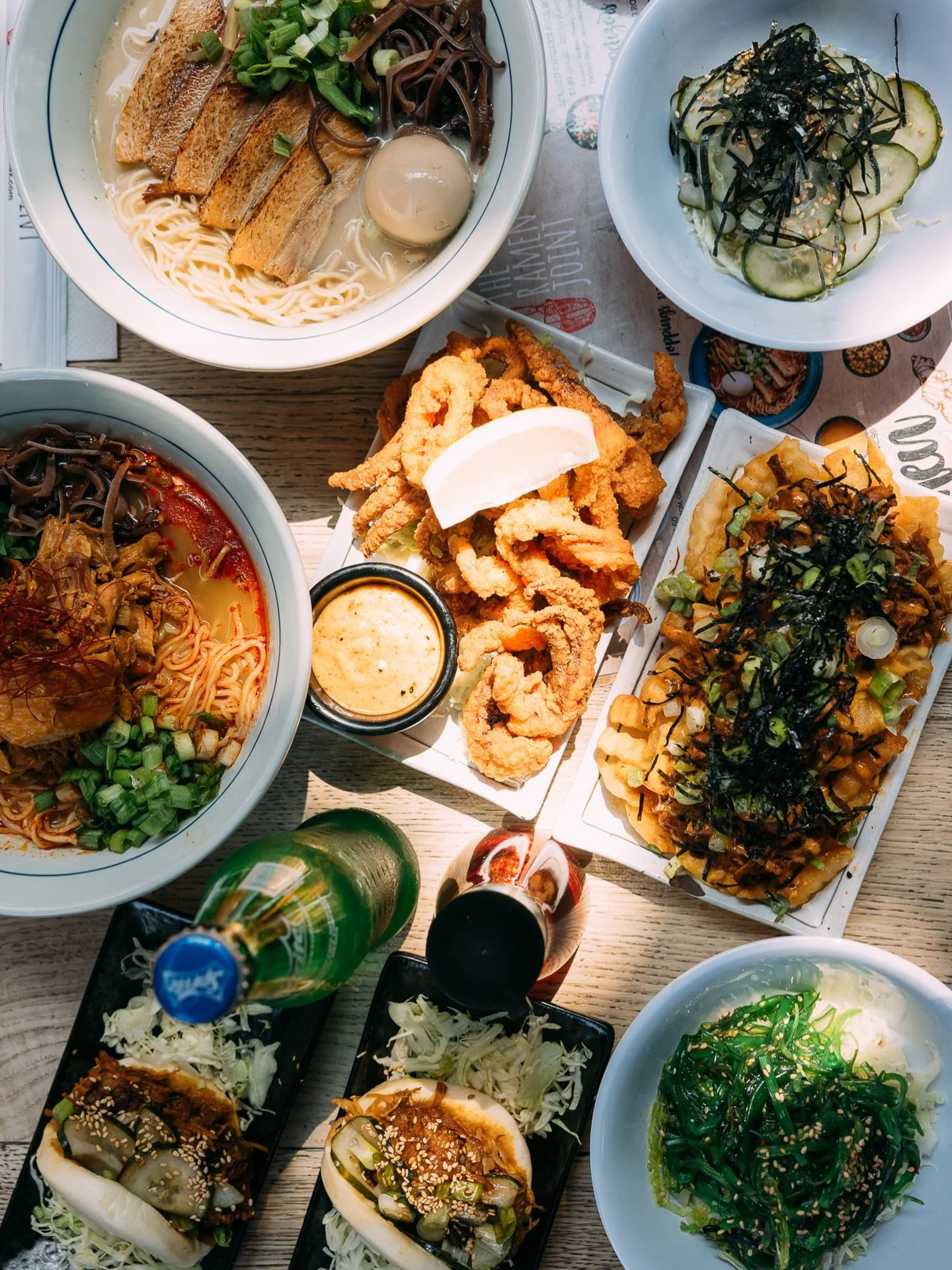 When the table looks like this, you know you ordered right.
Ramen, baos, fries, calamari&mdash;no regrets.

📍 The Ramen Joint | LA 🕐 Open daily 11:30am &ndash; 9:30pm 📞 424.227.9328