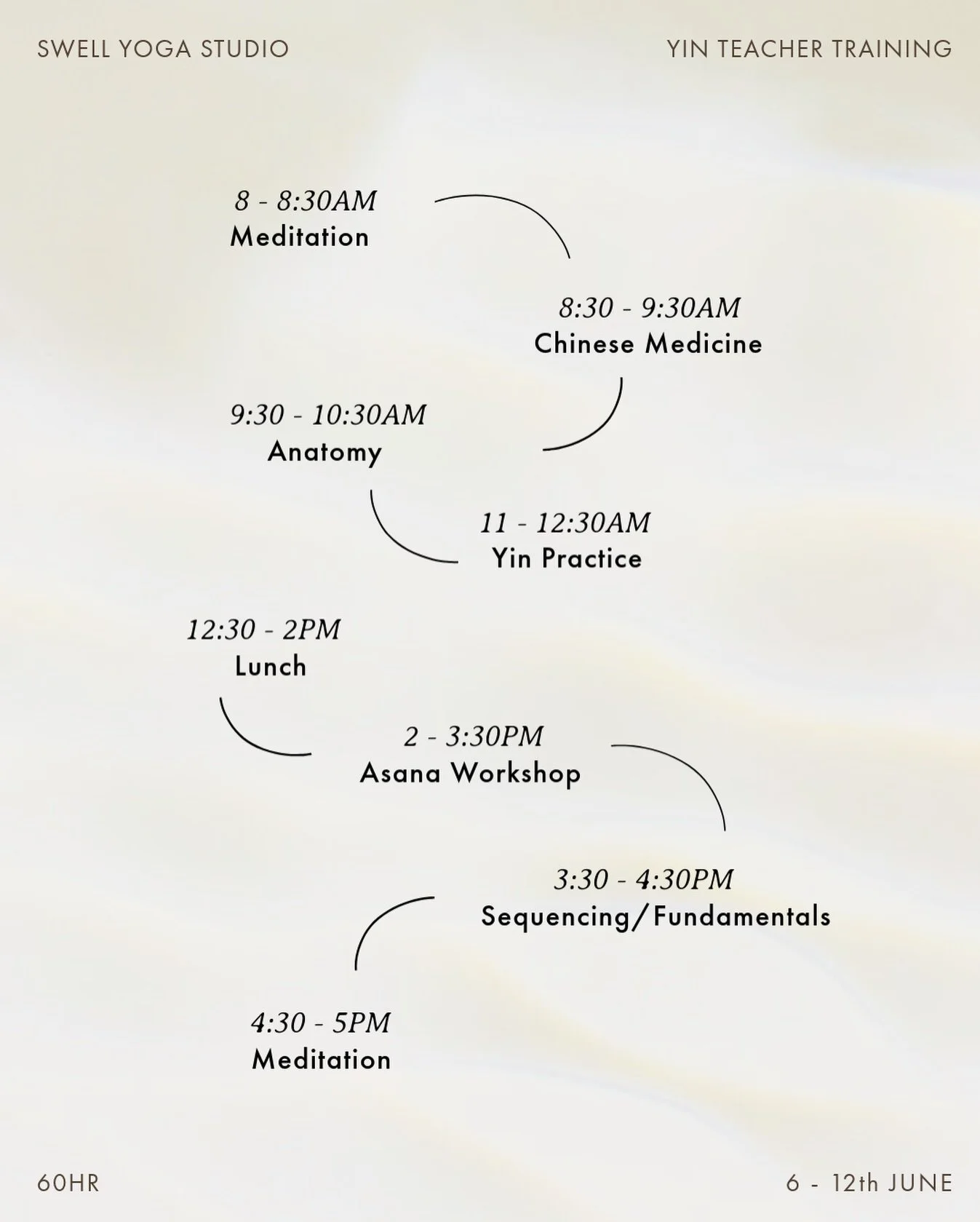 A TYPICAL DAY IN OUR YIN YTT 🤎

Each training day is devoted to one of the Five Elements. We begin with a nourishing Yin practice to awaken and balance the corresponding meridian lines, gently setting the tone for the day ahead.

From there, we dive