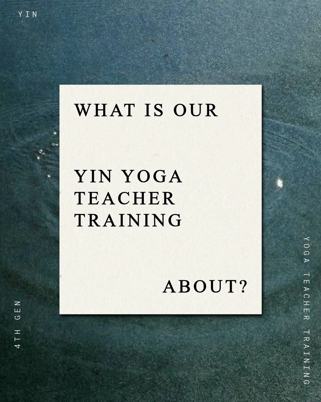 What is our Yin Yoga teacher training about?

1. Elemental immersion
Each day centres on one element&mdash;wood, fire, earth, metal, or water. We begin with a practice designed to nourish its corresponding meridian lines, gently awakening energy wher