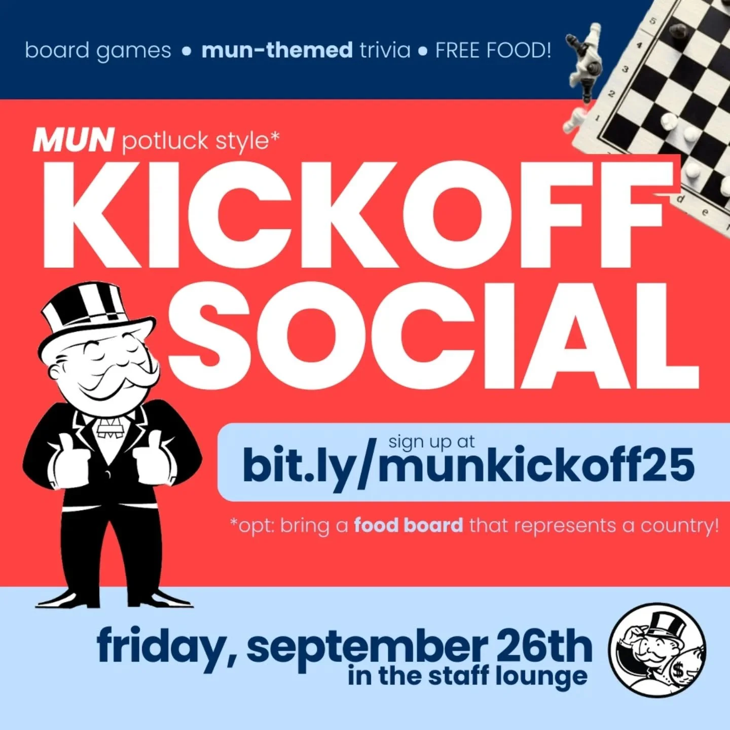 hey Lynbrook!! Join us for our cozy MUN KICKOFF SOCIAL on Friday, September 26th from 4-6pm in the staff lounge! There will be fun mun-themed games and trivia as well as free food 🍪 Sign up at bit.ly/munkickoff25 ⭐ 🎯