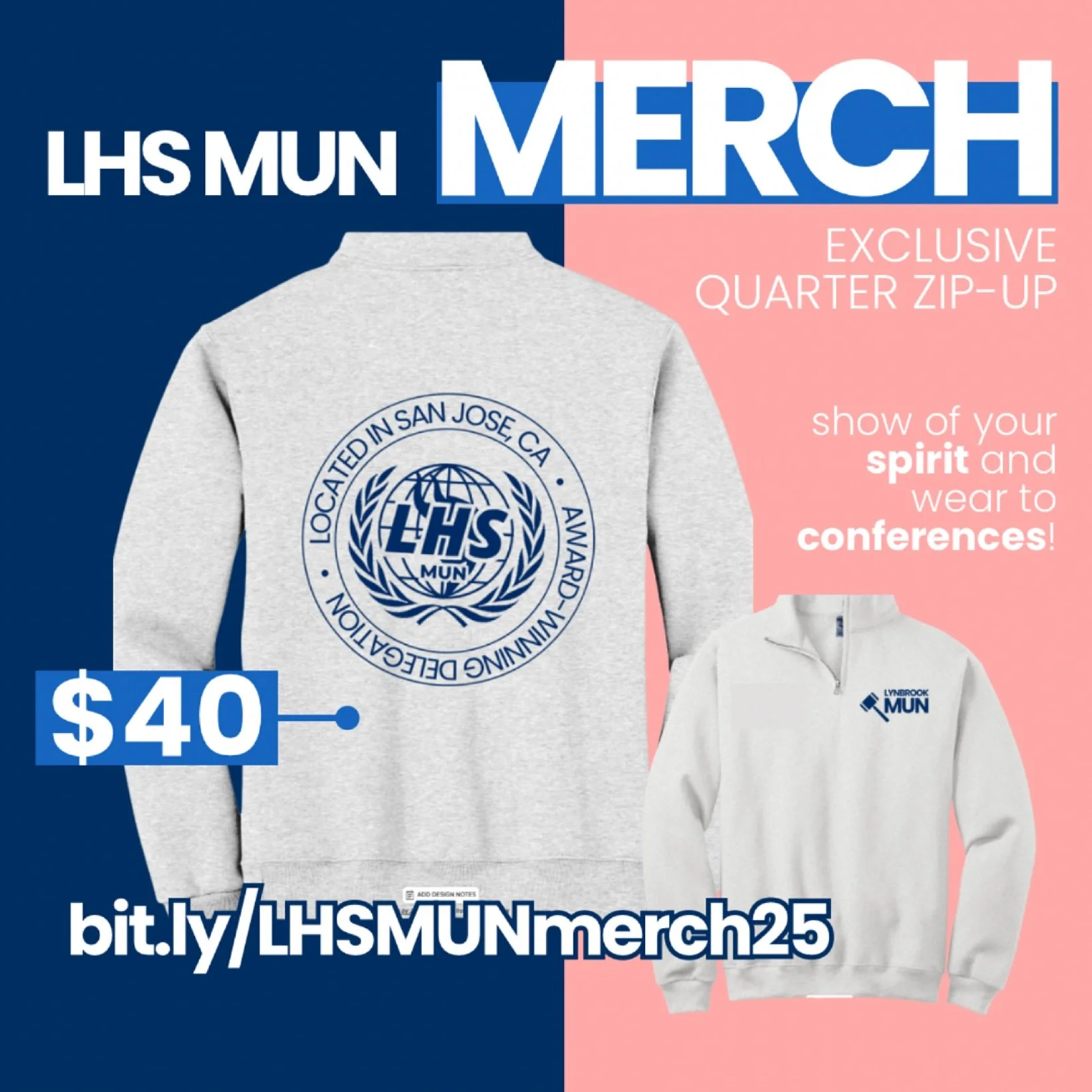 hey MUNbers, MERCH is now available for purchase! Remember to fill out the form and make the $40 payment by October 31st. More details at bit.ly/LHSMUNmerch25 ⭐️📎