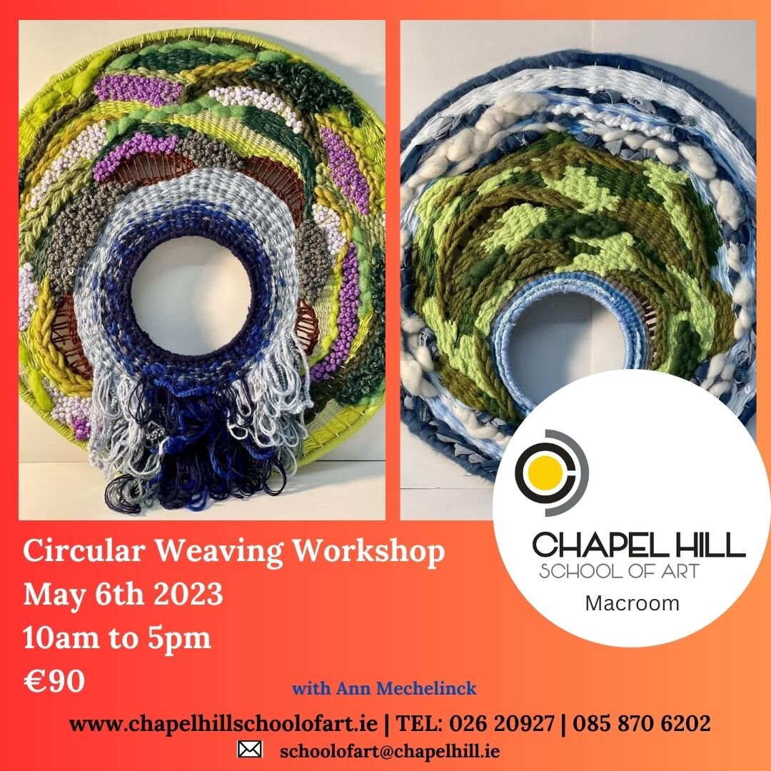 Circular Weaving Workshop!

-Saturday May 6th 
-10 to 5pm
-&euro;90.00

Teacher: Ann Mechenlick

***

Warp Weft &amp; Weave

You will learn how to set up and preparing the loom for weaving - its all about tension - the good kind!

Ann will demonstrat