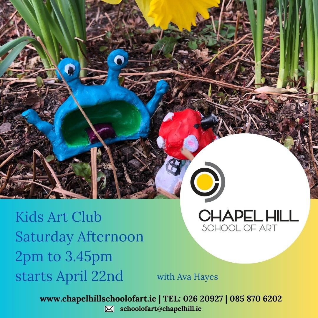 Children's Art Class with Ava Hayes!

-8 to 12yrs 
-Saturday 2pm to 3.45pm
-April 22nd to June 17th
-&euro;135.00 (Two Instalments Option Available)

***
This class explores creativity through a variety of art projects. It is a rounded programme offe