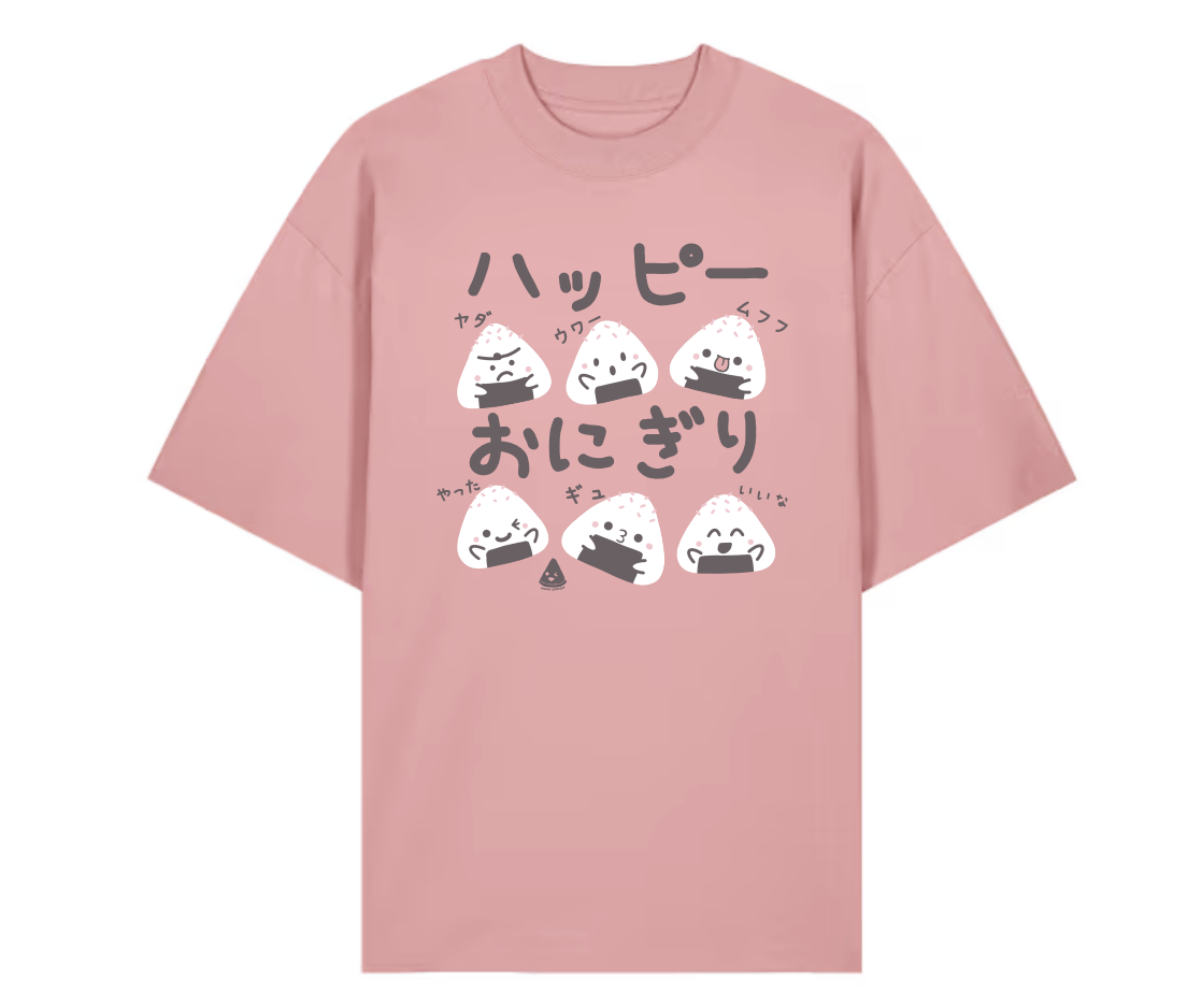 NEW ! T-shirt rose unisexe over size - les visages de Onigiri