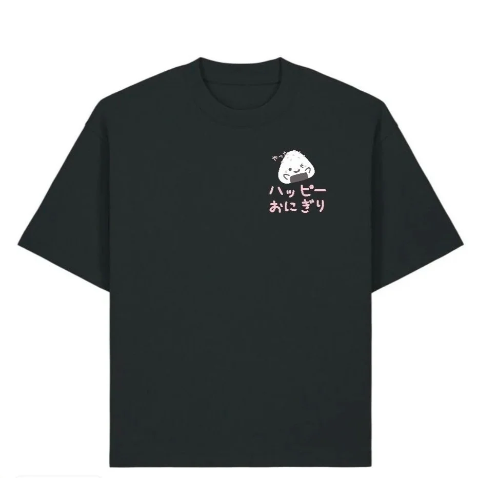T-shirt noir unisexe dos et devant - visages de Onigiri