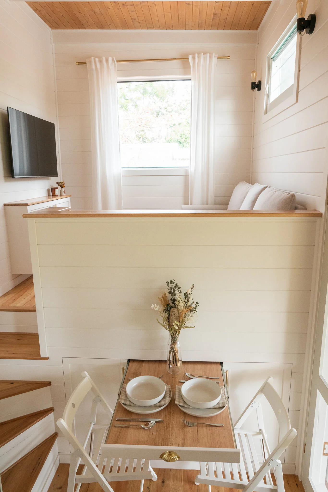 indoor dining table in tiny house