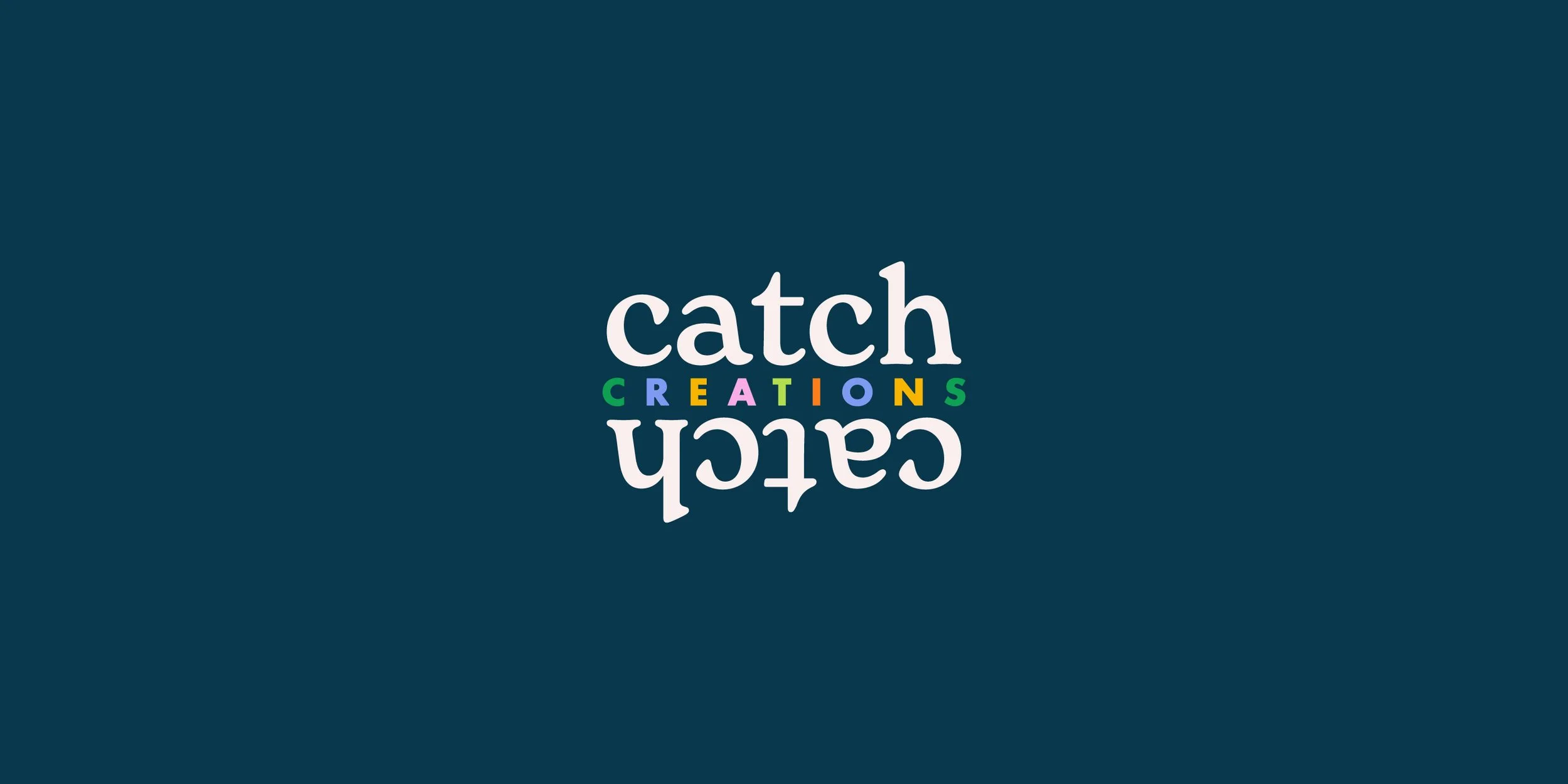 CatchCatch Creations mirrored logo design on navy background.