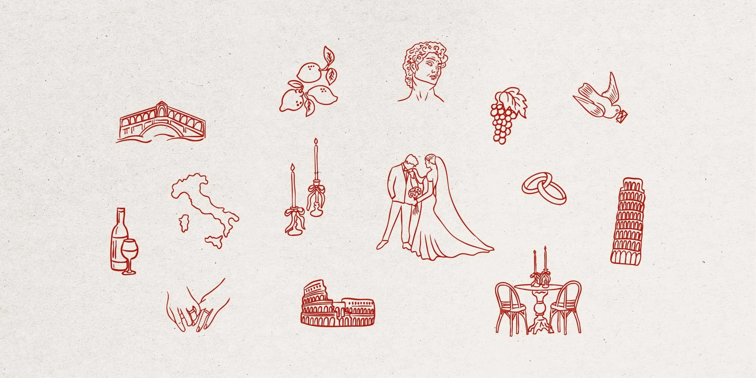 DreamDust Destination Weddings romantic illustration set design