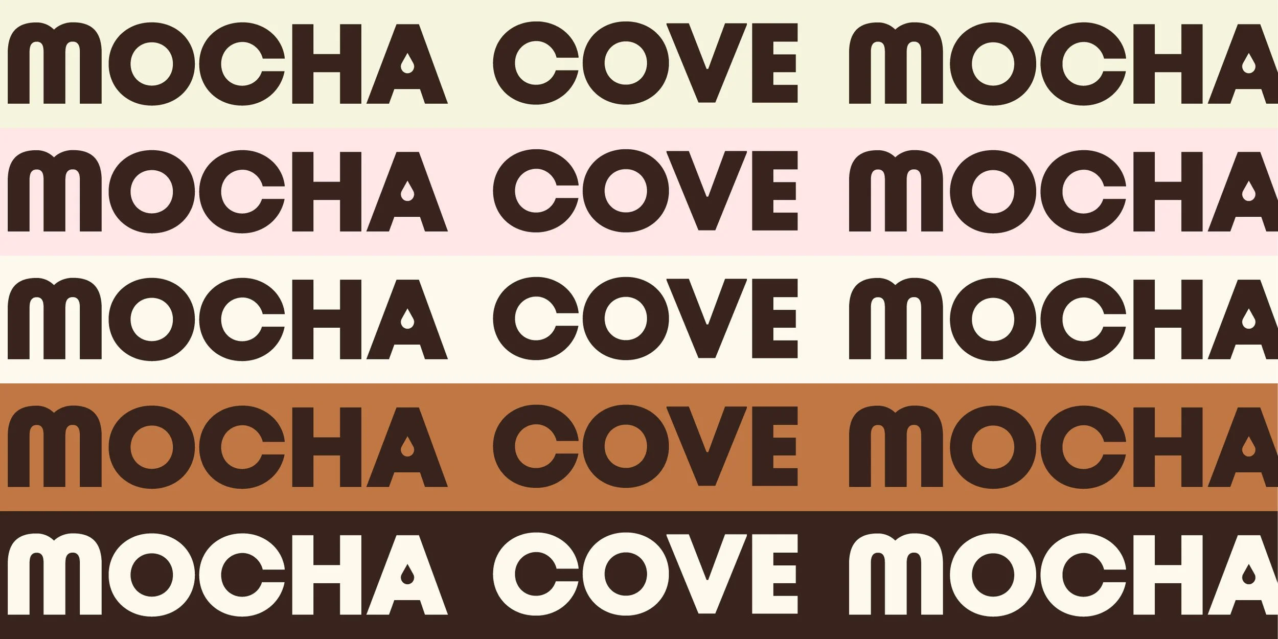 Bold Mocha Cove logo on colourful strips.