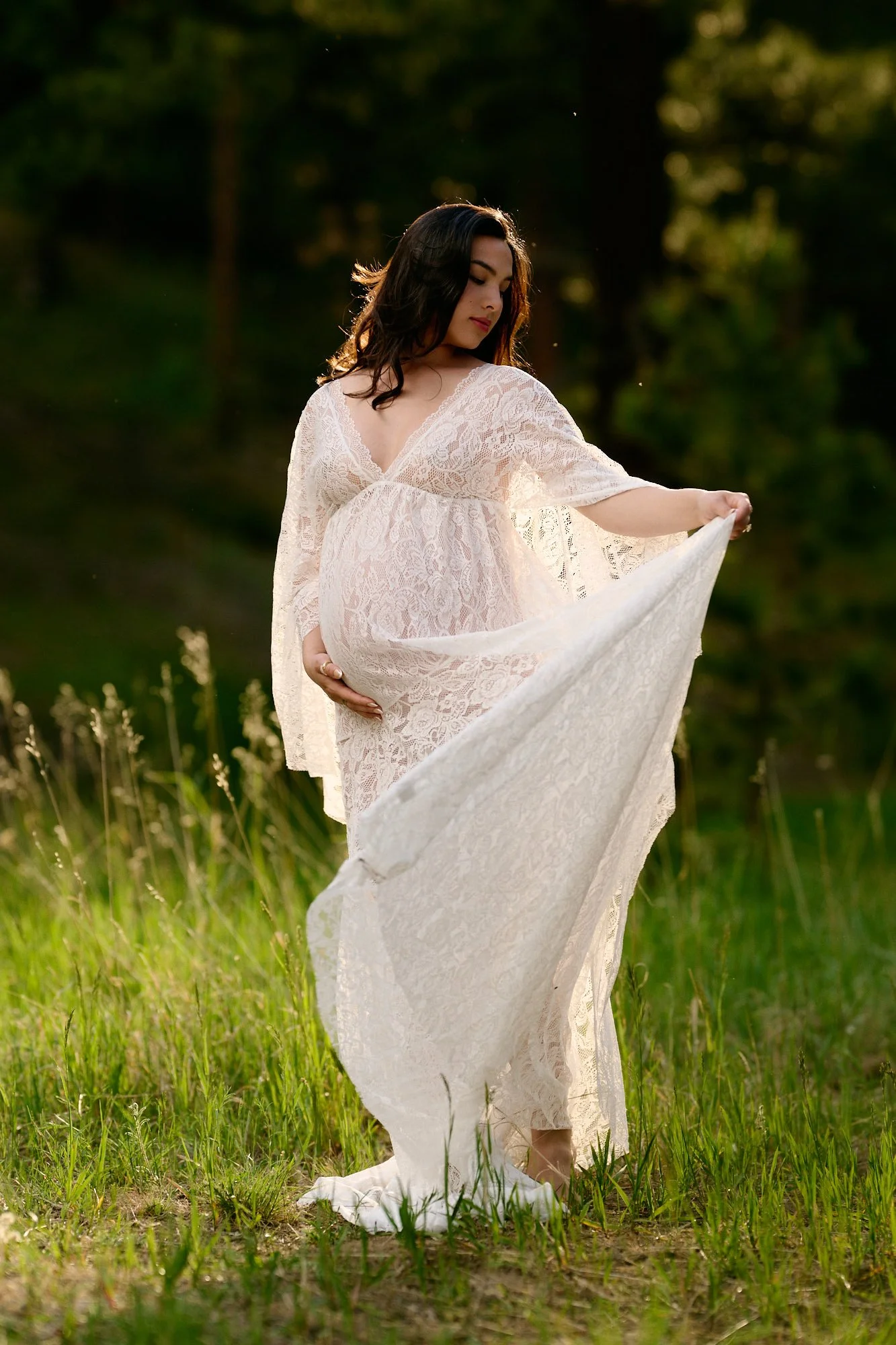 Flowing gown with movement, a classic silhouette for the studio.