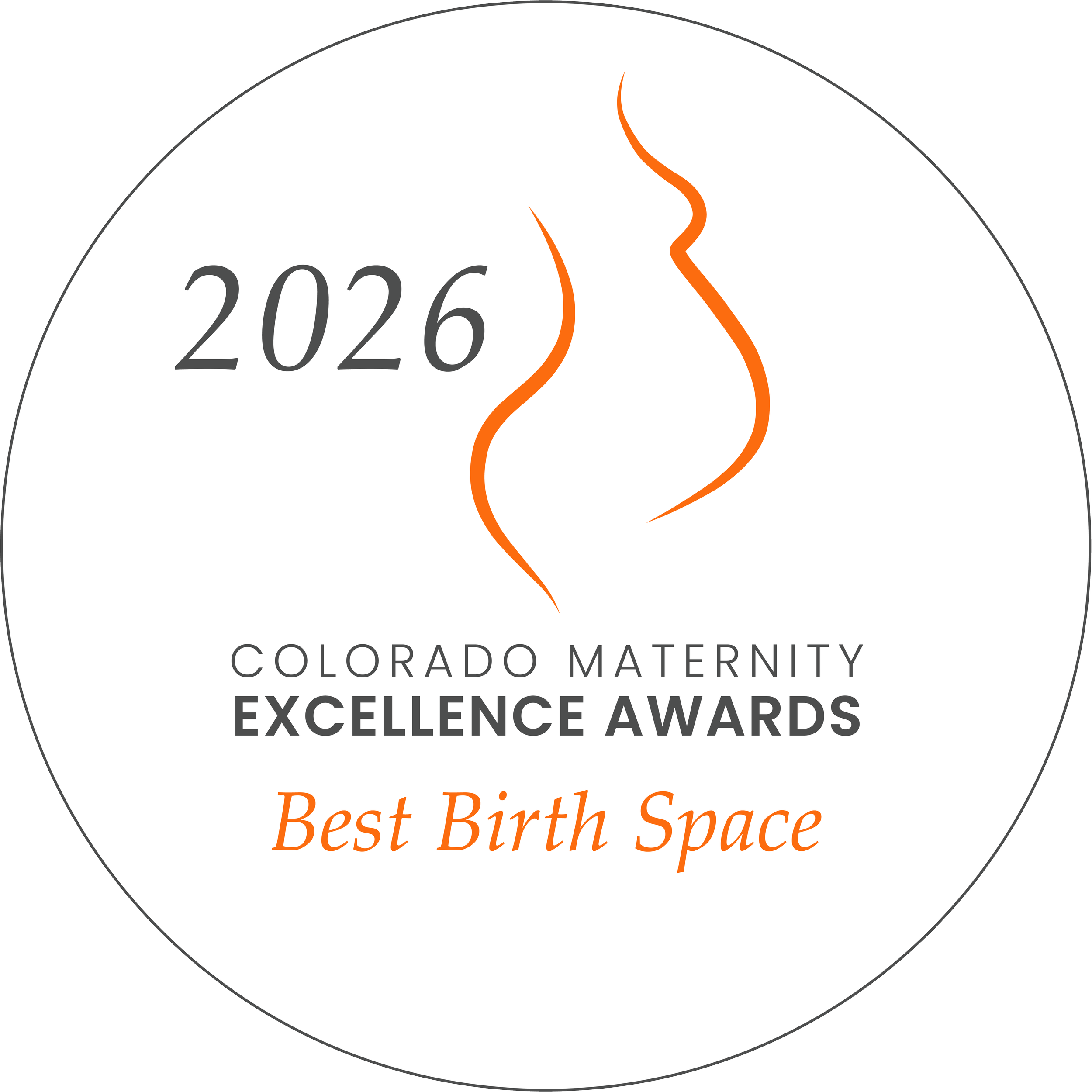 2026 Colorado Maternity Excellence Awards badge for Best Birth Space.