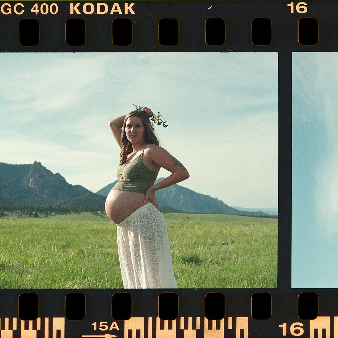 Film maternity photographer taking film pregnancy photos in Denver