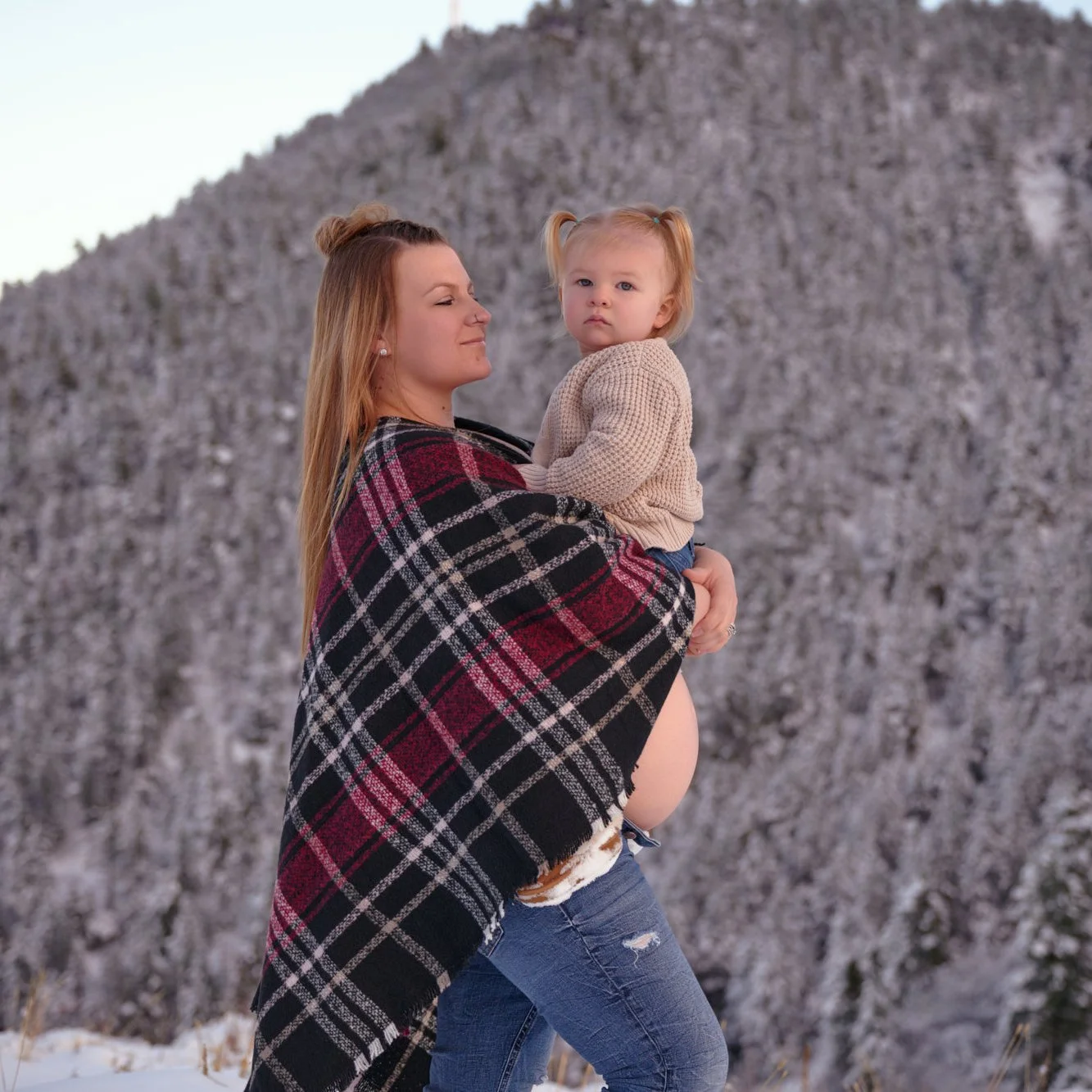 Outdoor maternity portrait at golden hour along the Colorado Front Range.