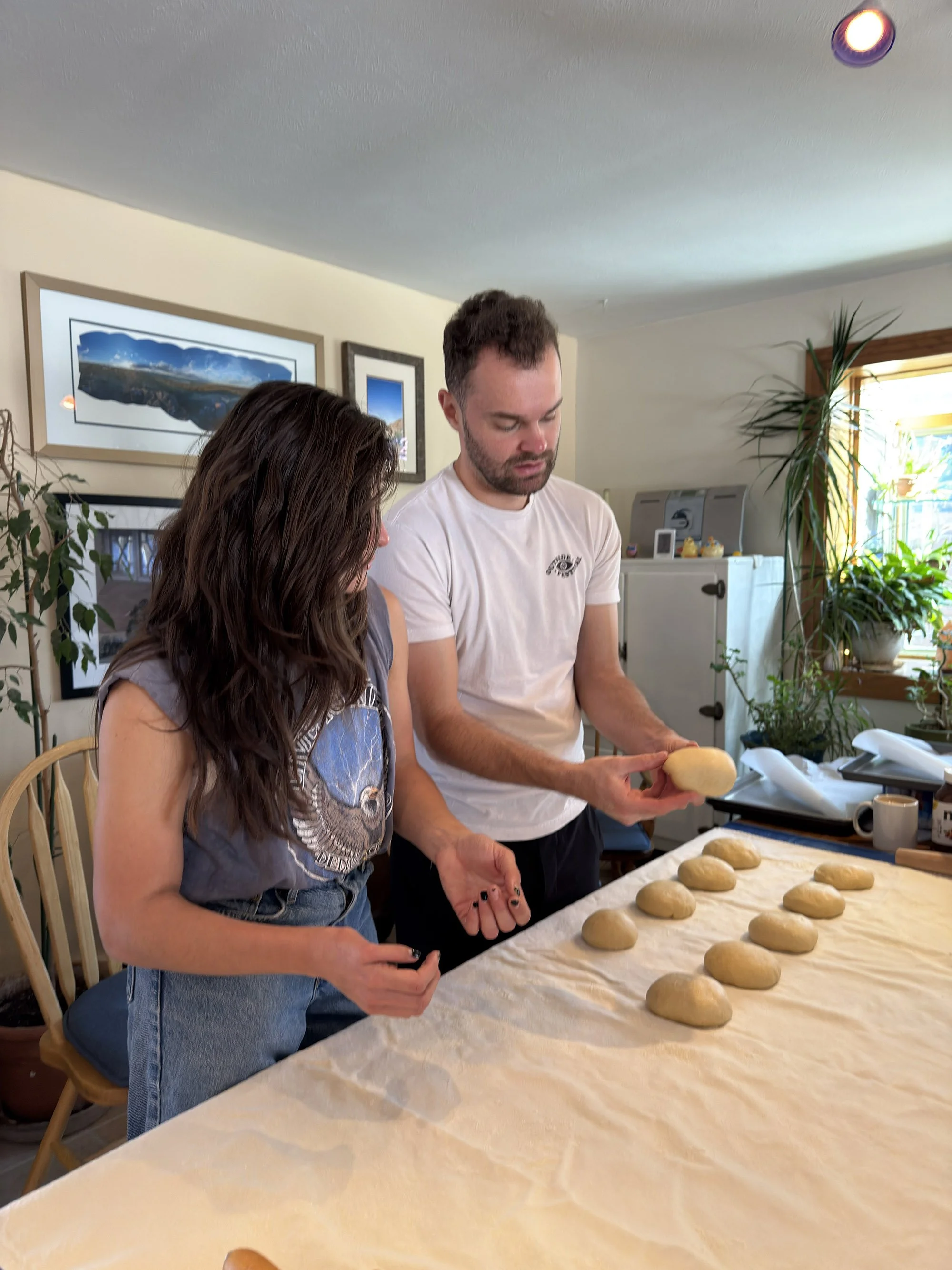 Rolling out dough at home, life off camera.