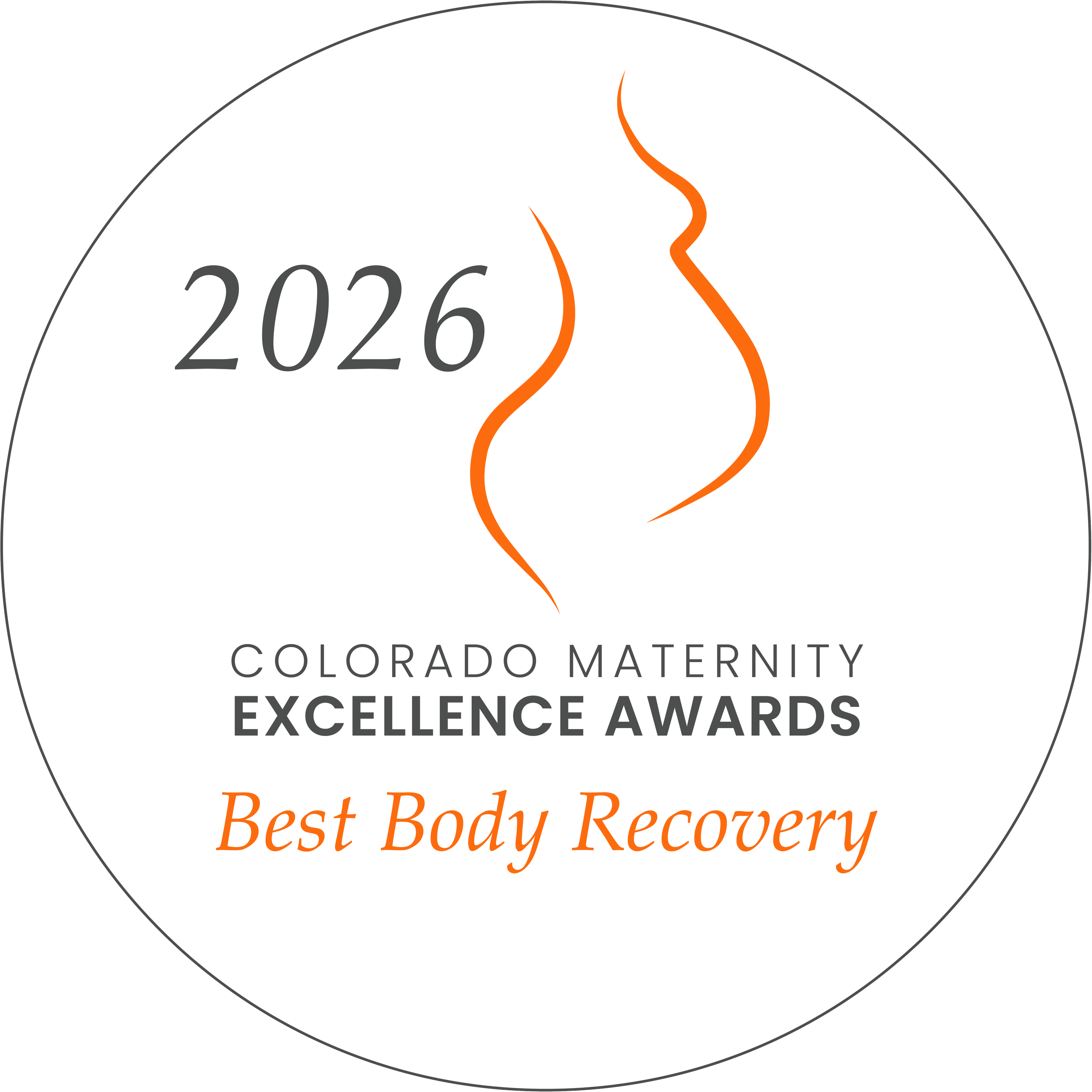 2026 Colorado Maternity Excellence Awards badge for Best Body Recovery.