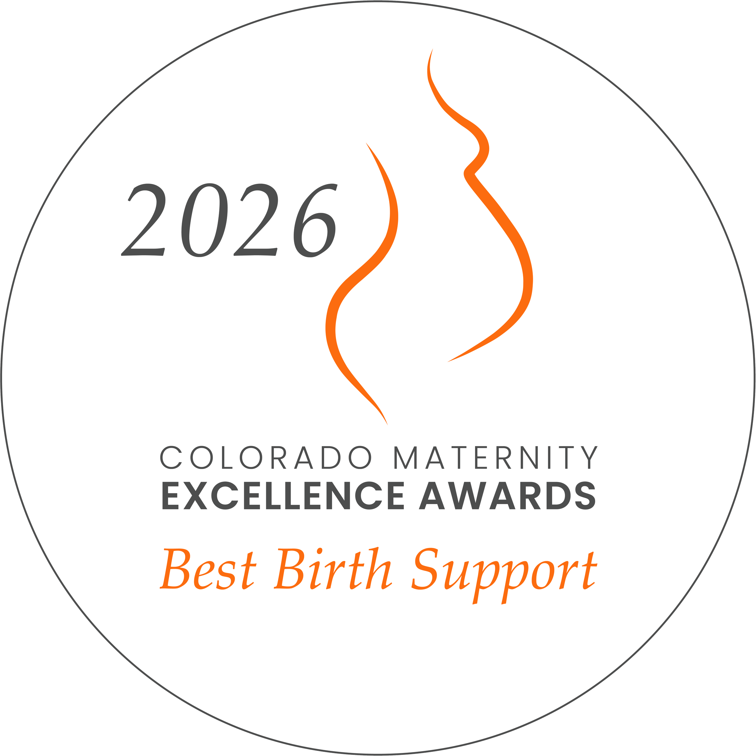 2026 Colorado Maternity Excellence Awards badge for Best Birth Support.