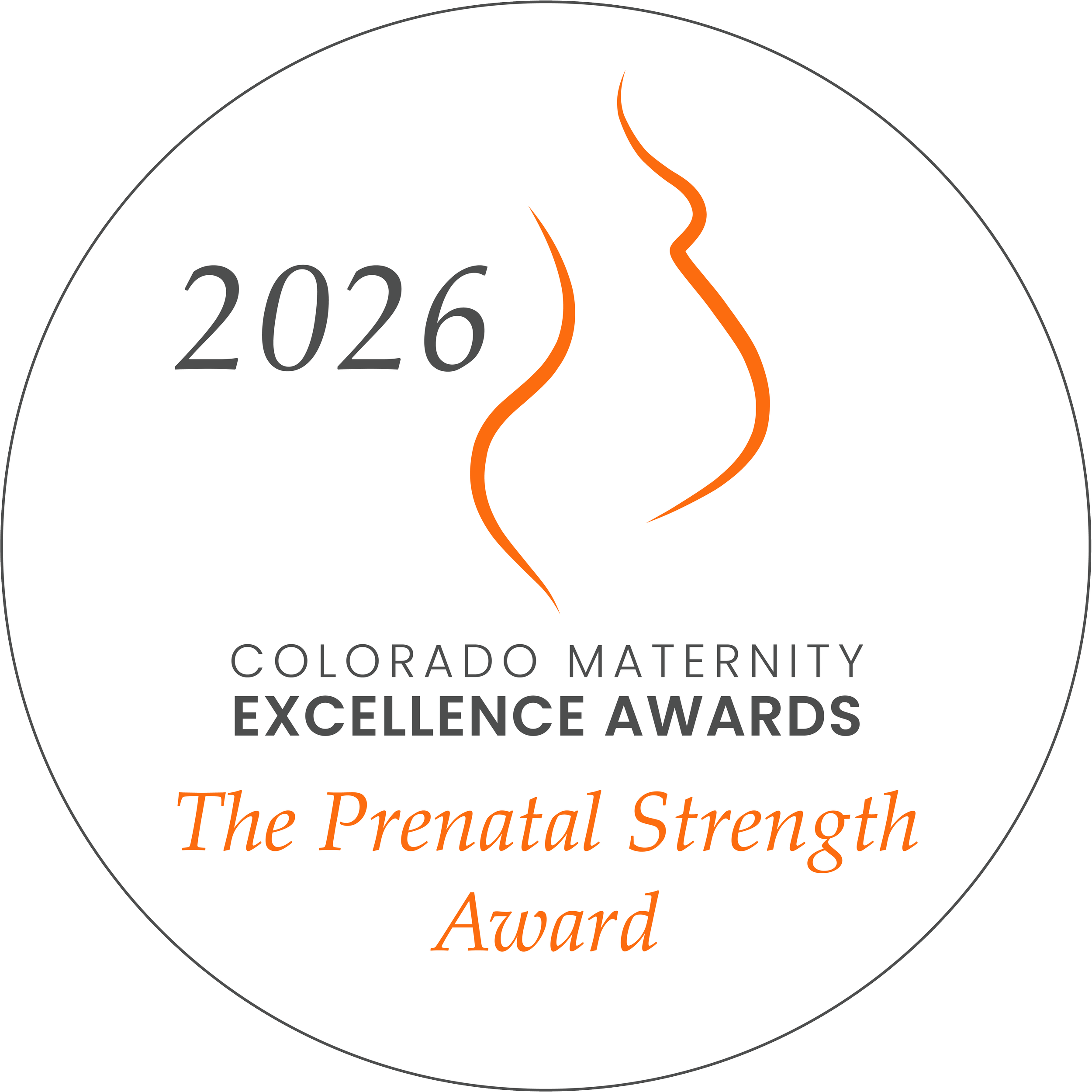 2026 Colorado Maternity Excellence Awards badge for the Prenatal Strength Award.