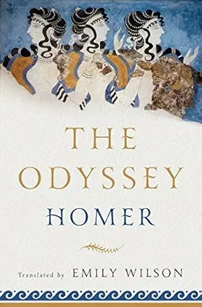 Cover of Emily Wilson's 2017 translation of Homer's Odyssey, published by W. W. Norton, with the title and her name on a cream background above a fragment of a Minoan fresco.