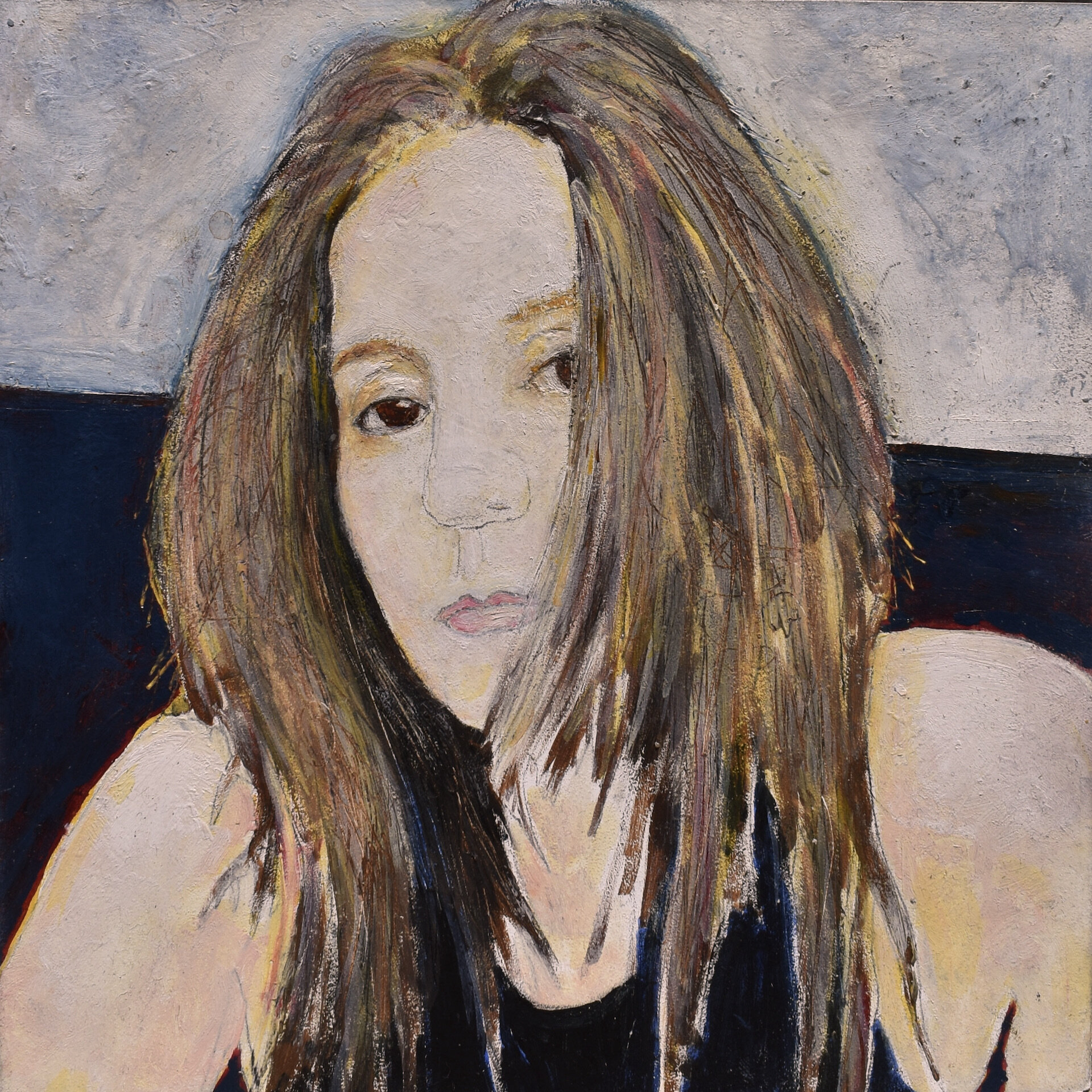 Self-portrait in the Studio   oil on panel 6" x 6"  Sold