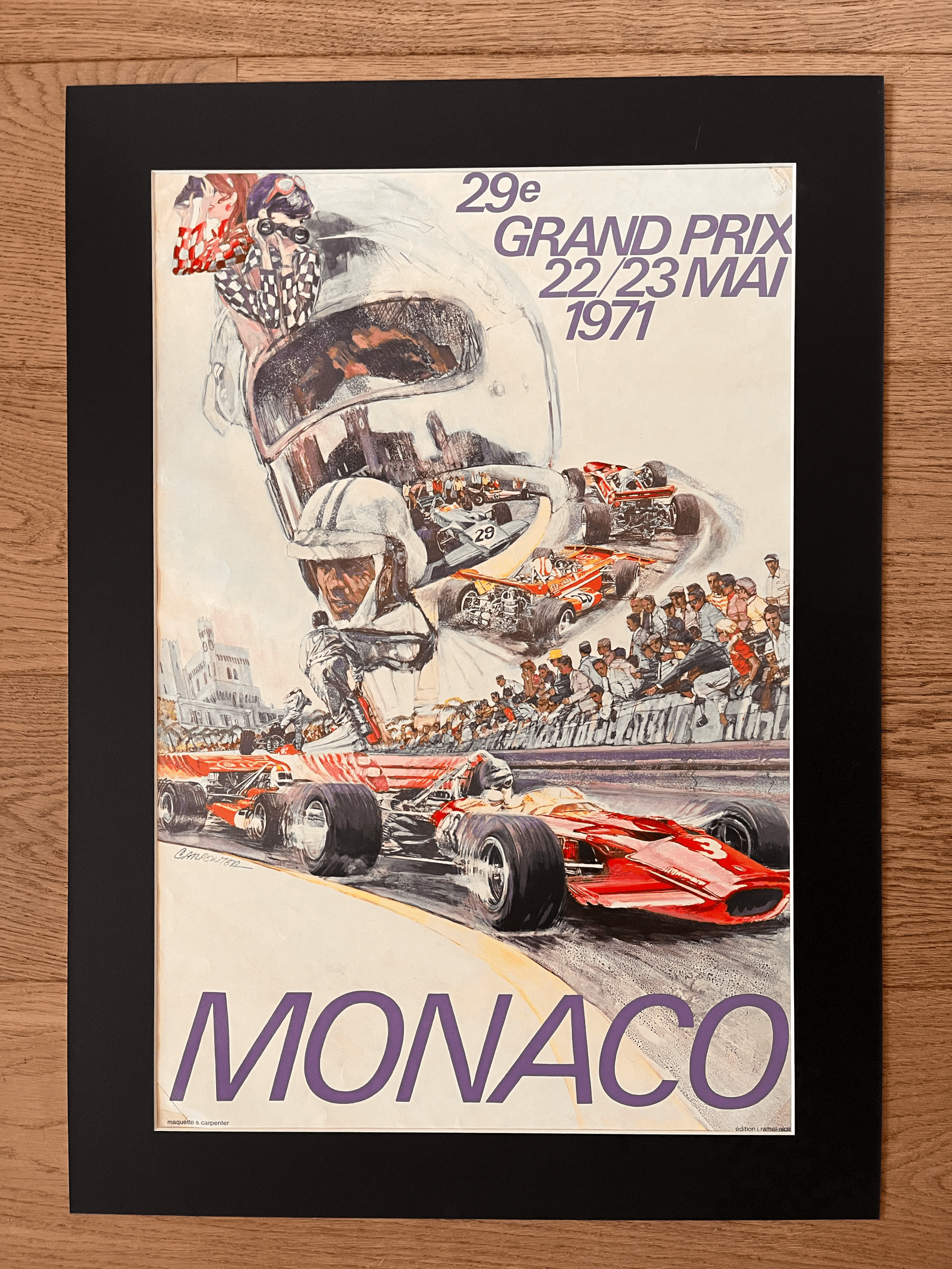 Rare affiche originale Grand Prix Monaco 1971 par S. Carpenter.