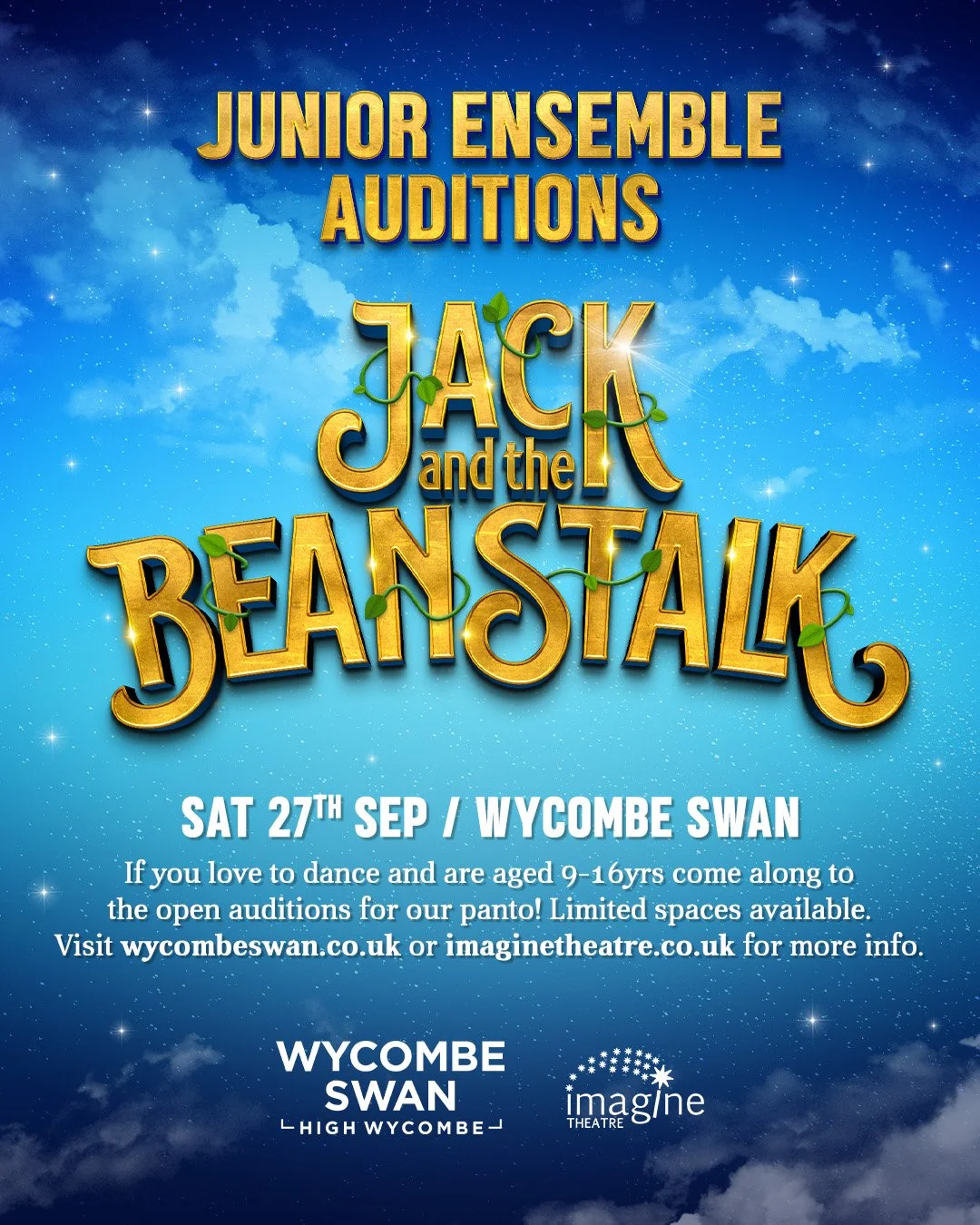 ✨ Calling all young performers! ✨

This Saturday is your chance to shine at the Junior Ensemble Auditions for Jack and the Beanstalk at Wycombe Swan 🌱🎭

Don&rsquo;t miss the opportunity to perform on stage alongside Scott Mills, La Voix, and Mark R