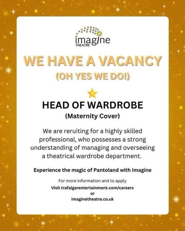 🎭 We&rsquo;re Hiring: Head of Wardrobe (Maternity Cover) ✂️🧵

Imagine Theatre is looking for a highly skilled professional to lead our Wardrobe Department at our Head Office in Coventry.

This is a fantastic opportunity for someone with experience 