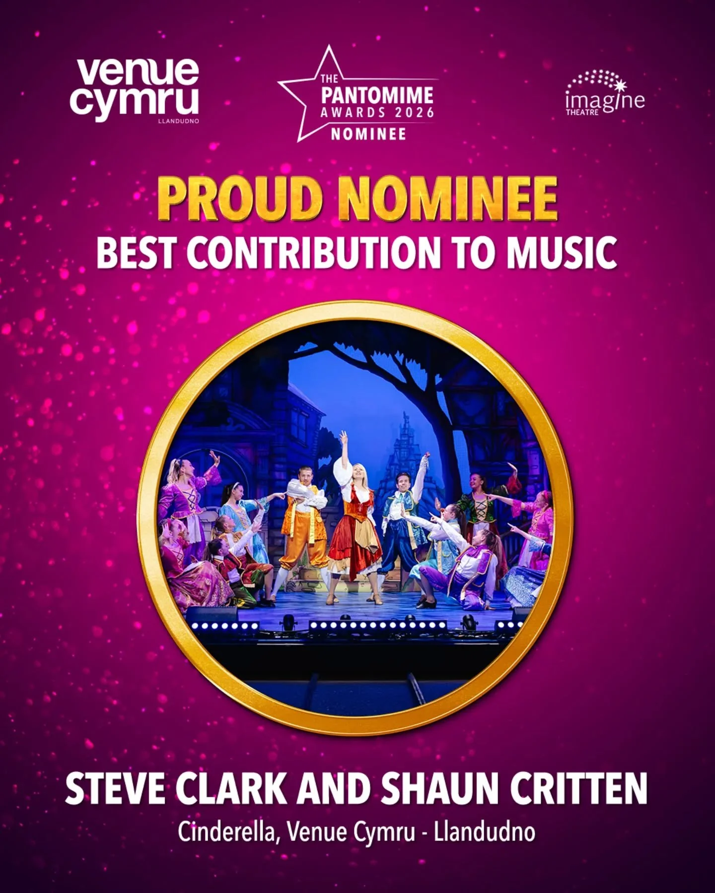 Steve Clark and Shaun Critten nominated for Best Contribution to Music for Cinderella at Venue Cymru in the UK Pantomime Awards.
@ukpantomime