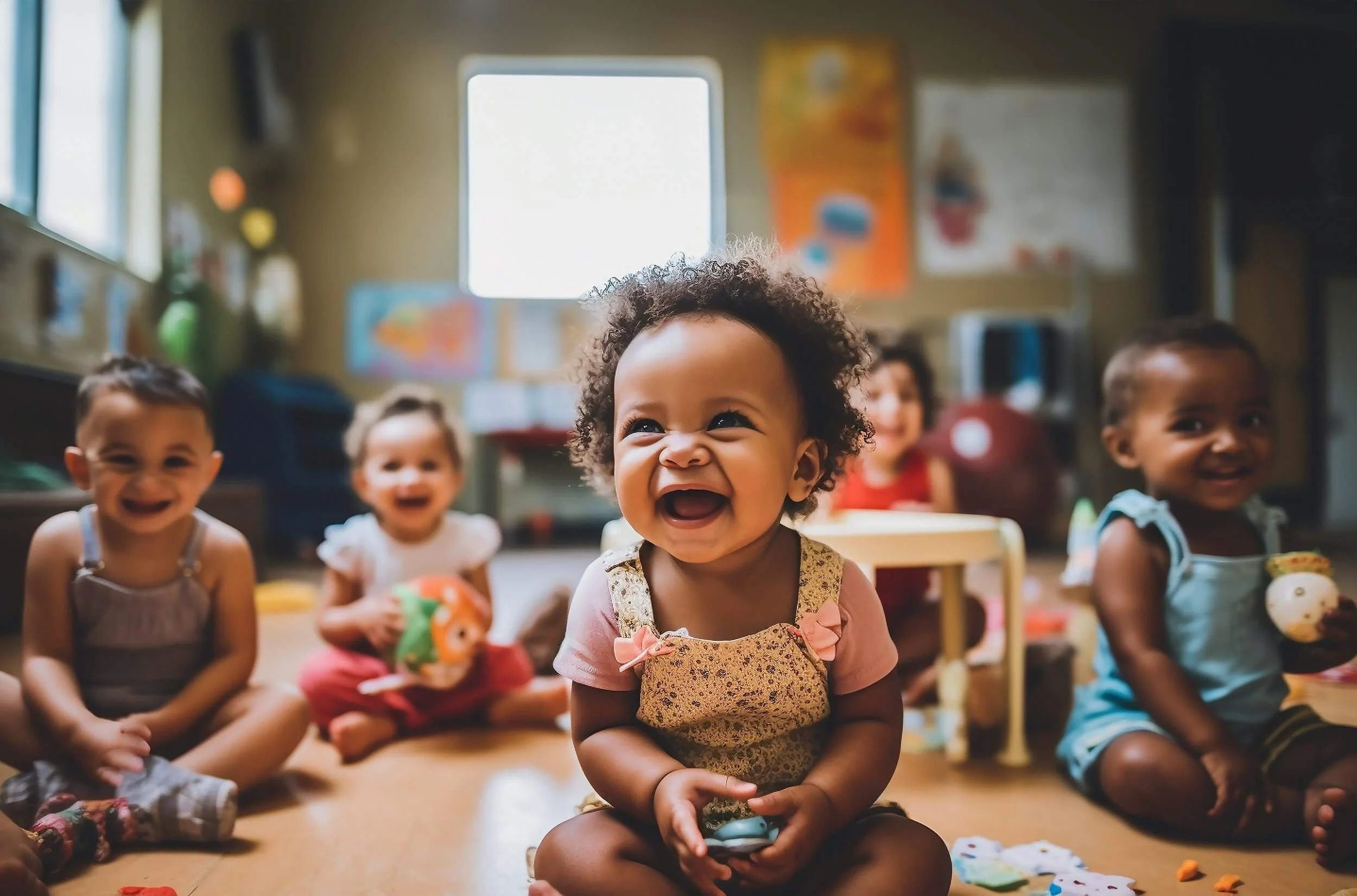 Bébés qui rient dans une garderie