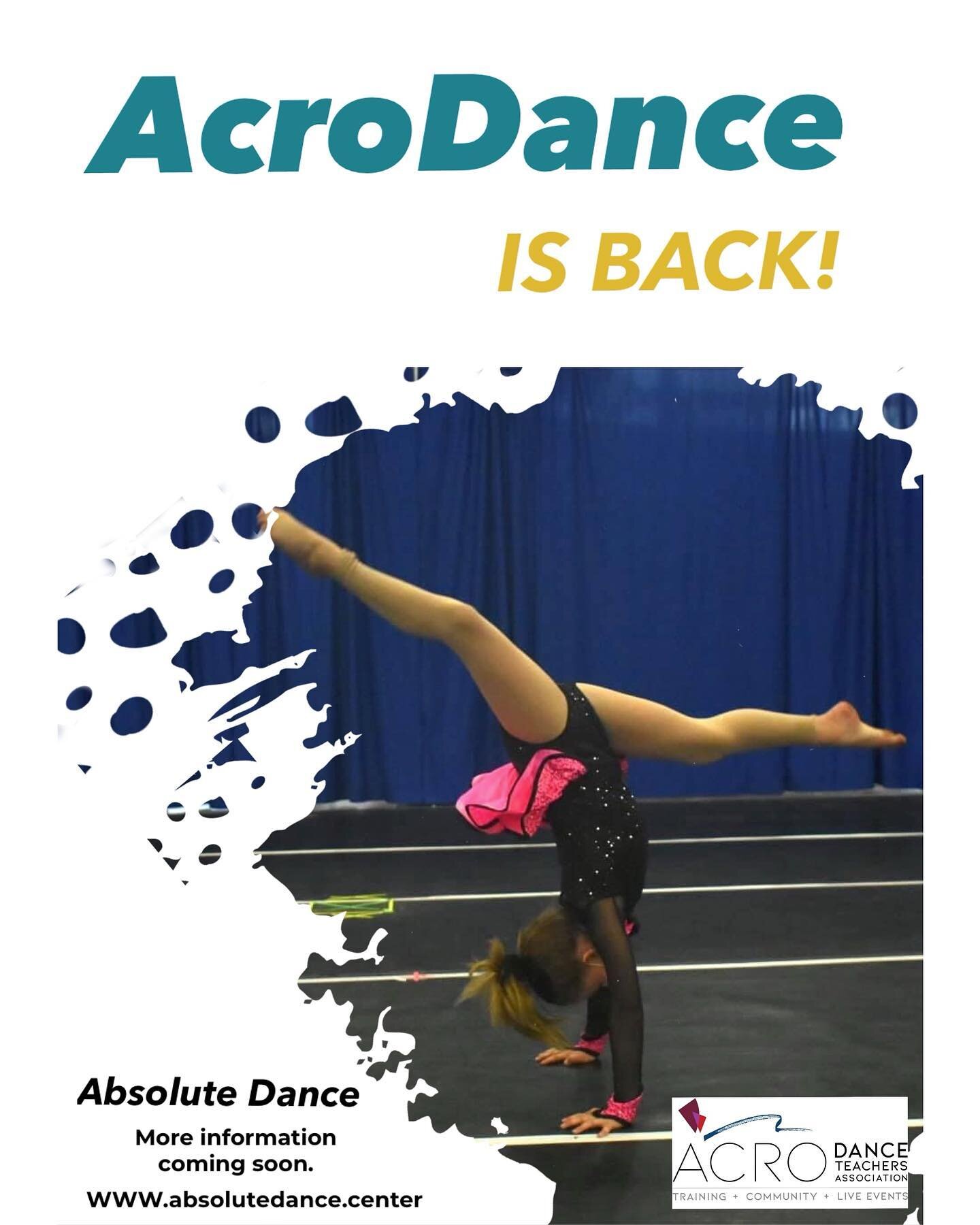 After a quick break due to Covid AcroDance is back. We are so excited. Classes will be available for age 3&amp;Up. Information will be out soon.