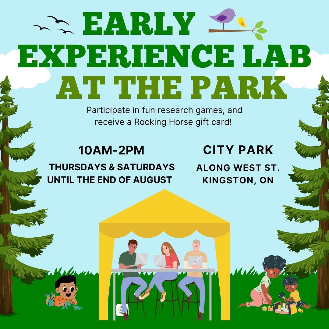Science at City Park! Come play fun research games with the Early Experience Lab most Thursdays and Saturdays from now until the end of August! Studies available for kids 3 to 6 years old!