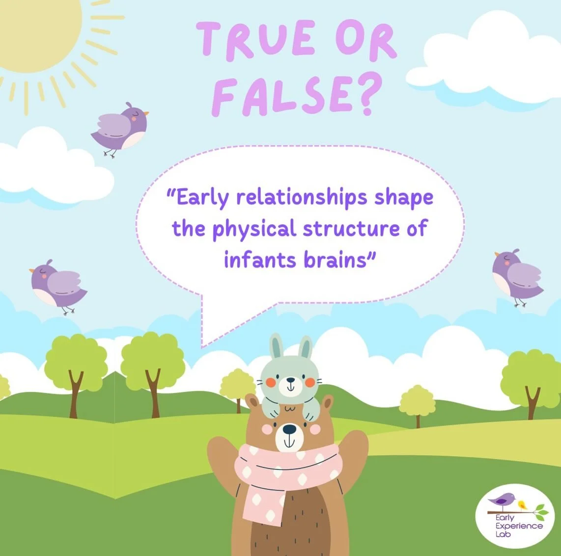 This week&rsquo;s Myth-Busting Post is a True or False about the idea that &ldquo;early relationships shape the physical structure of infants brains&rdquo;. What do you think? Take the poll down below then swipe to see if you were right! 🤔

Source:&