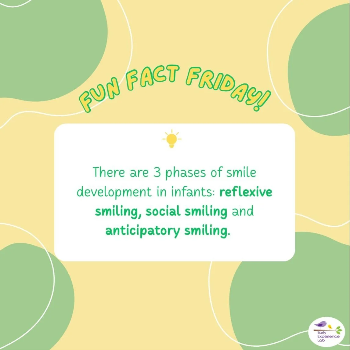 Happy Friday! Today our Fun Fact Friday is about the development of smiling in infants. Swipe to find out more! And have a great weekend! 

Sources: https://pmc.ncbi.nlm.nih.gov/articles/PMC2650826/

https://www.healthychildren.org/English/tips-tools