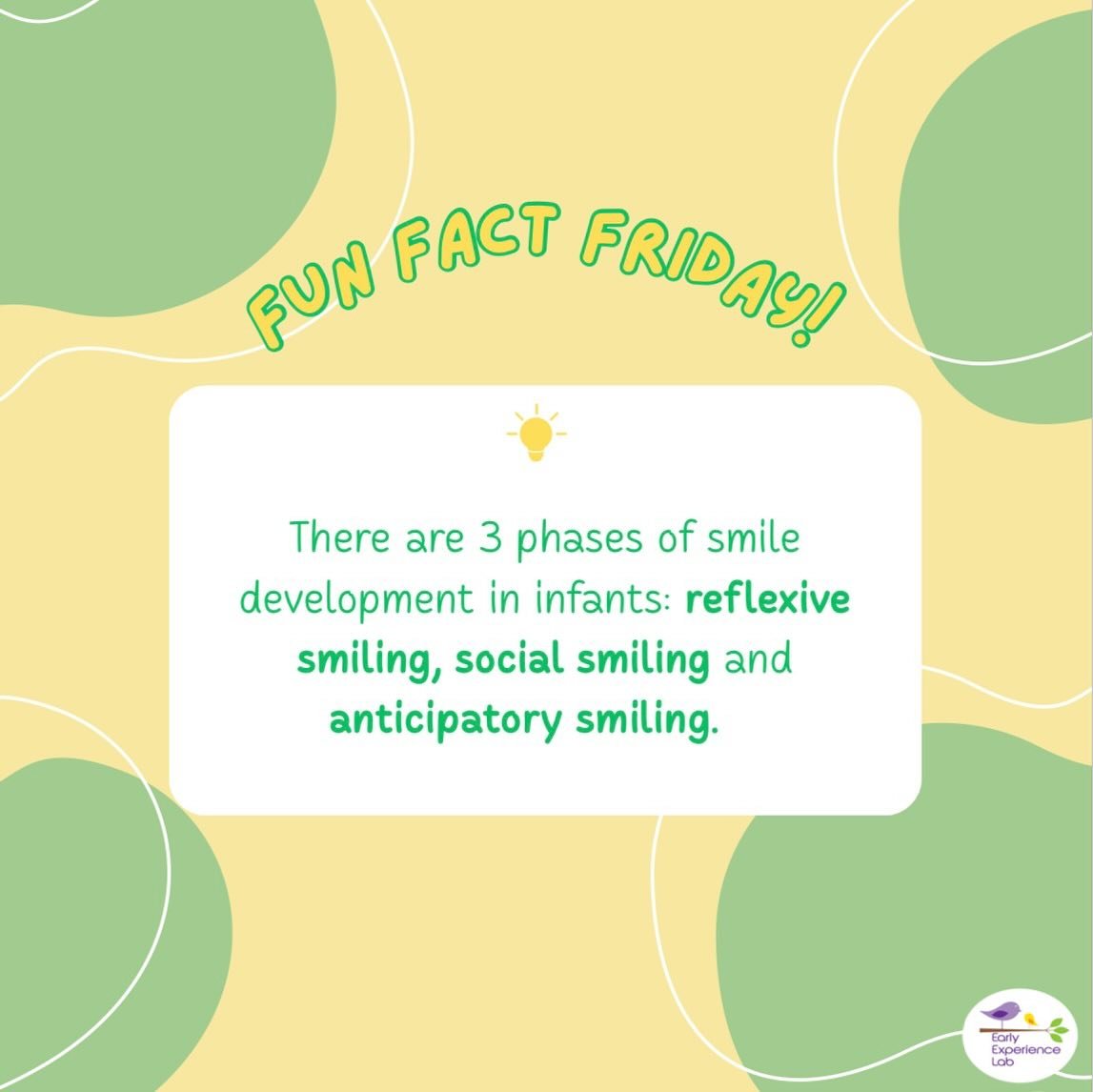 Happy Friday! Today our Fun Fact Friday is about the development of smiling in infants. Swipe to find out more! And have a great weekend! 

Sources: https://pmc.ncbi.nlm.nih.gov/articles/PMC2650826/

https://www.healthychildren.org/English/tips-tools