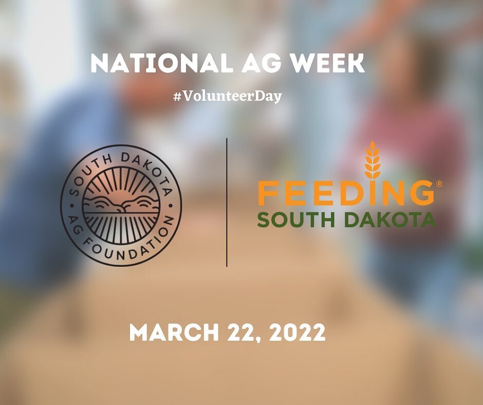 The South Dakota Agricultural Foundation is thrilled to celebrate National Ag Week with their inaugural Volunteer Day by offering a helping hand at Feeding South Dakota. 📦&nbsp;⁣
⁣
Join us on #VolunteerDay! 📅March 22, 2022 1:00 to 4:00 p.m. Feeding