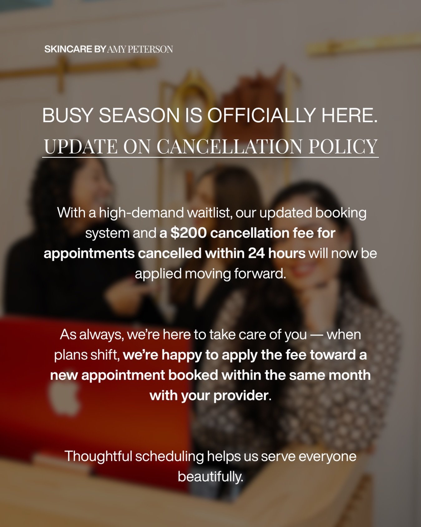 As our waitlist fills, we&rsquo;ve updated our cancellation policy to help us care for everyone seamlessly. 

Thank you for your understanding and continued trust. ❤️
