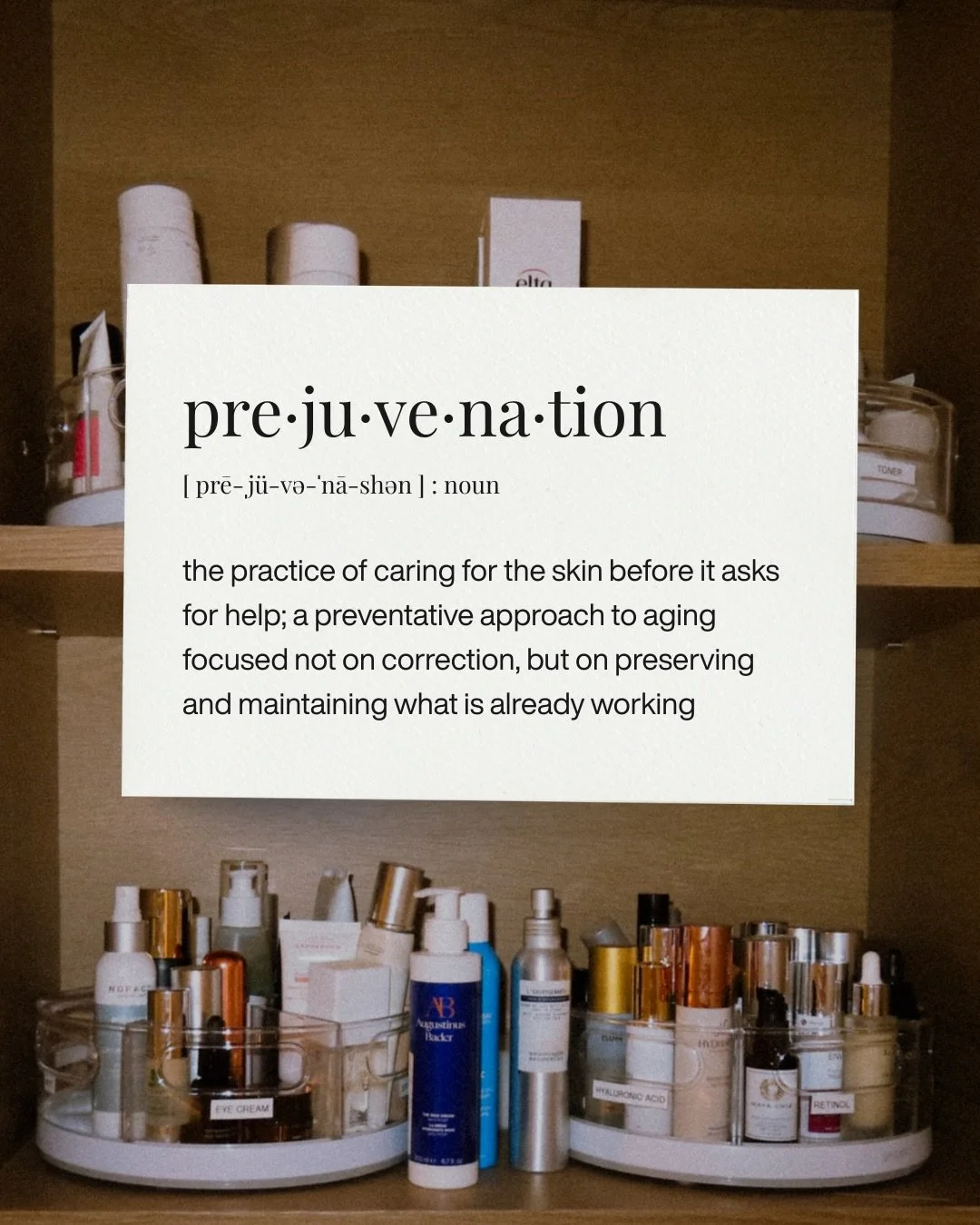Prejuvenation is the practice of taking care of your skin before it asks for help.

It&rsquo;s daily SPF that actually feels good on the skin. Antioxidants that protect against what you can&rsquo;t see. Peptides and hydration that support collagen an