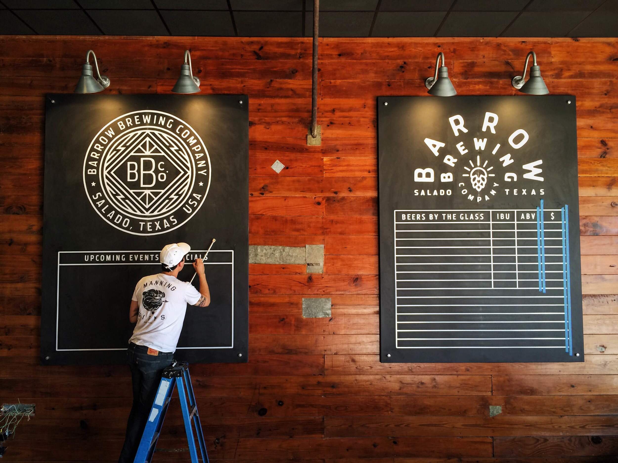 hand painted menu sign for barrow brewing texas