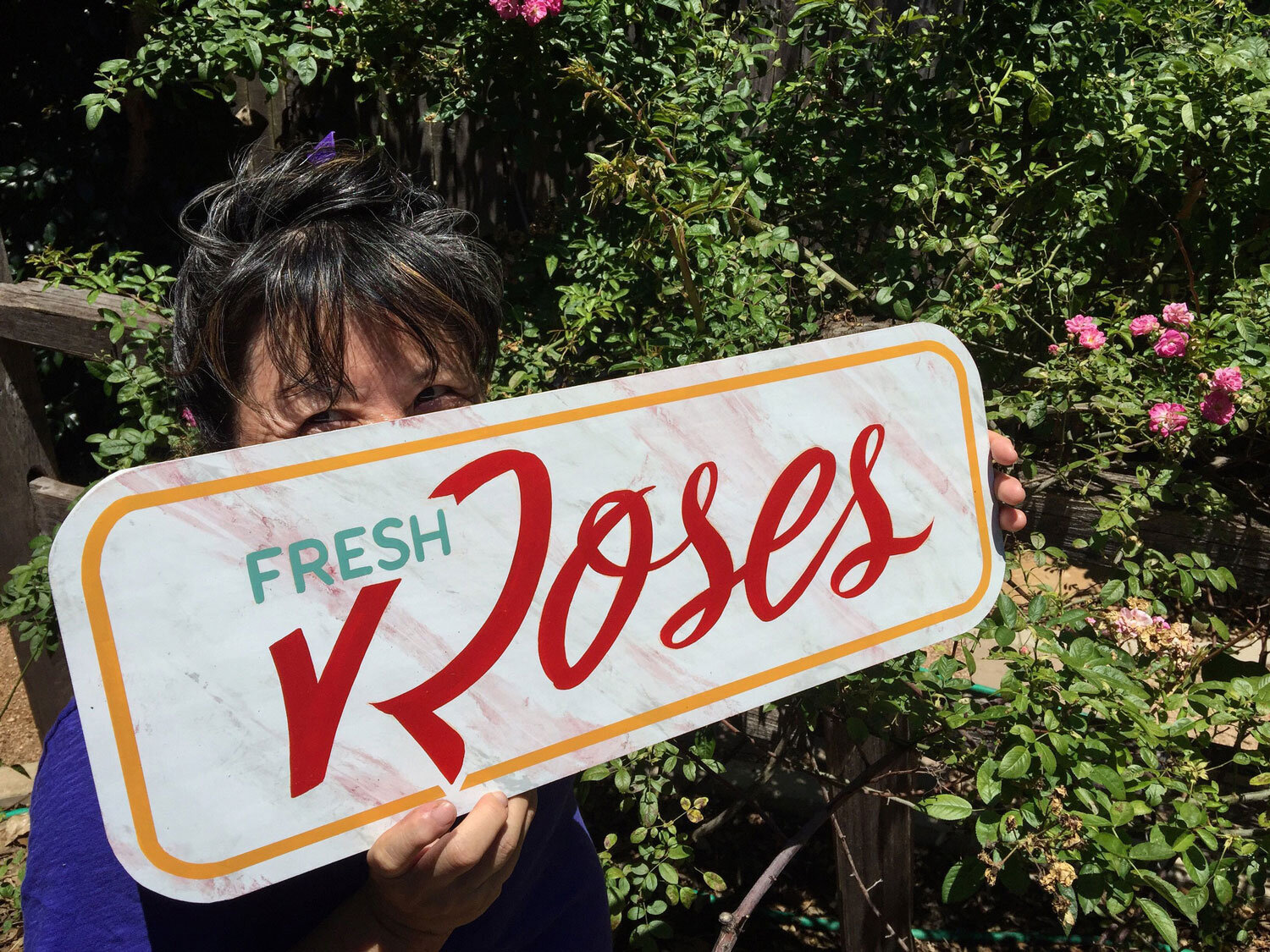 hand painted sign "fresh roses'