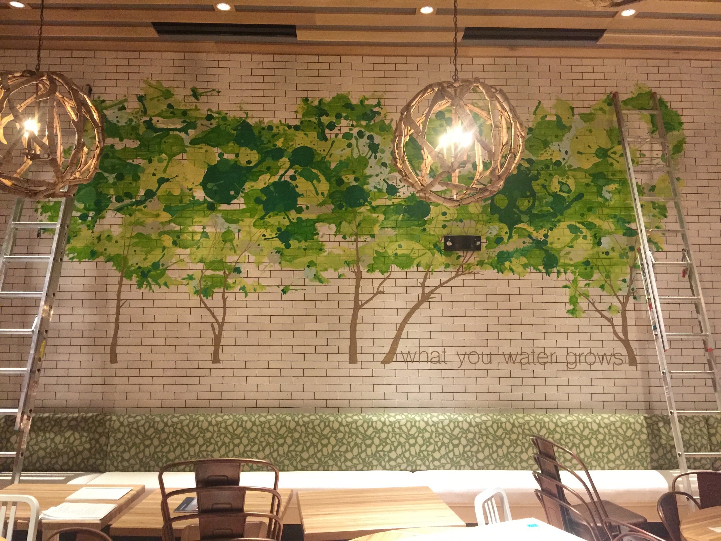 handpainted tree mural on wall - interior - by mural designer andrew manning