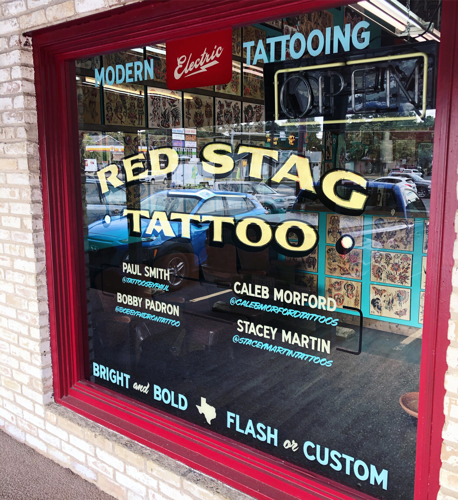 gold leaf signage for red stag tattoo in texas by manning signs