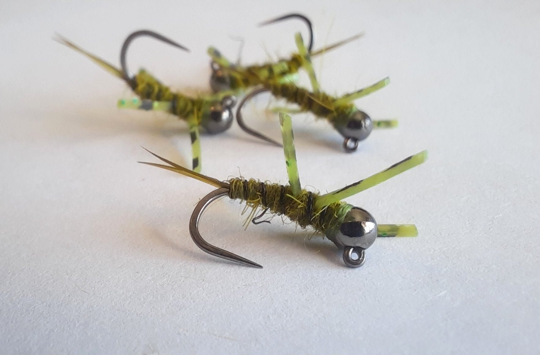 4 - Olive Stonefly Jig - Euro Nymphs. Trout Flies. Tungsten. Colorado Fly Fishing Flies. Bead Head Nymphs. Barbless Jig.