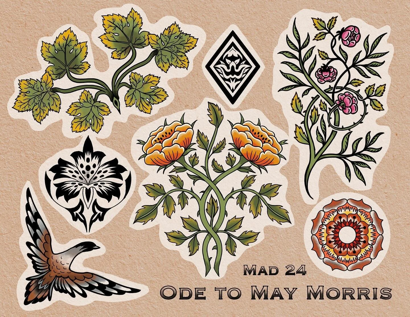 Some new flash in honor of the legend May Morris. Can be done in b&amp;g or color, pricing based on sizing. Follow the link in my bio to book time for September!