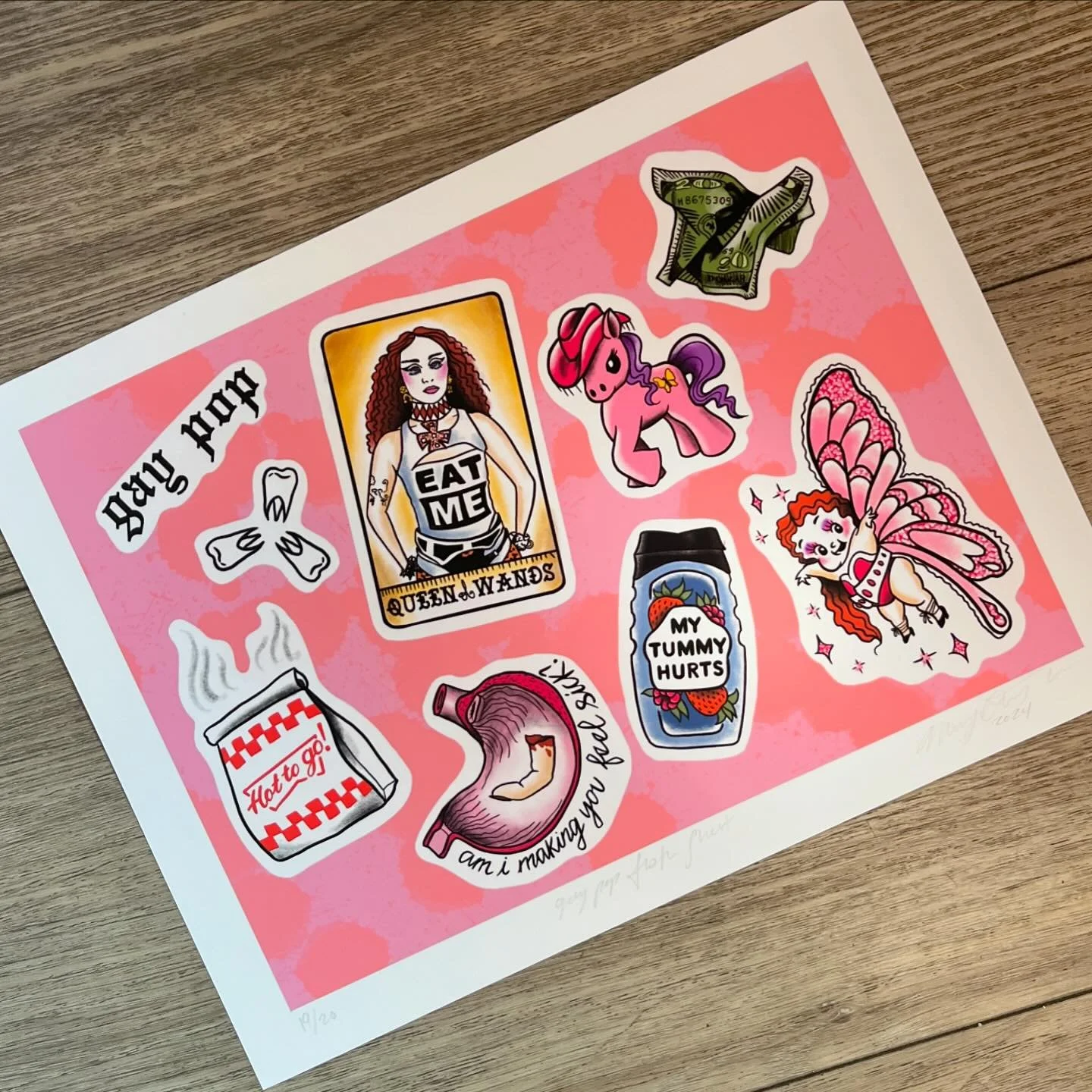 PRINTS ARE AVAILABLE! Hot off the presses 8.5x11 giclee prints of the Gay Pop &amp; Cheese Chop sheet! 
$20 shop pickup and $30 shipped